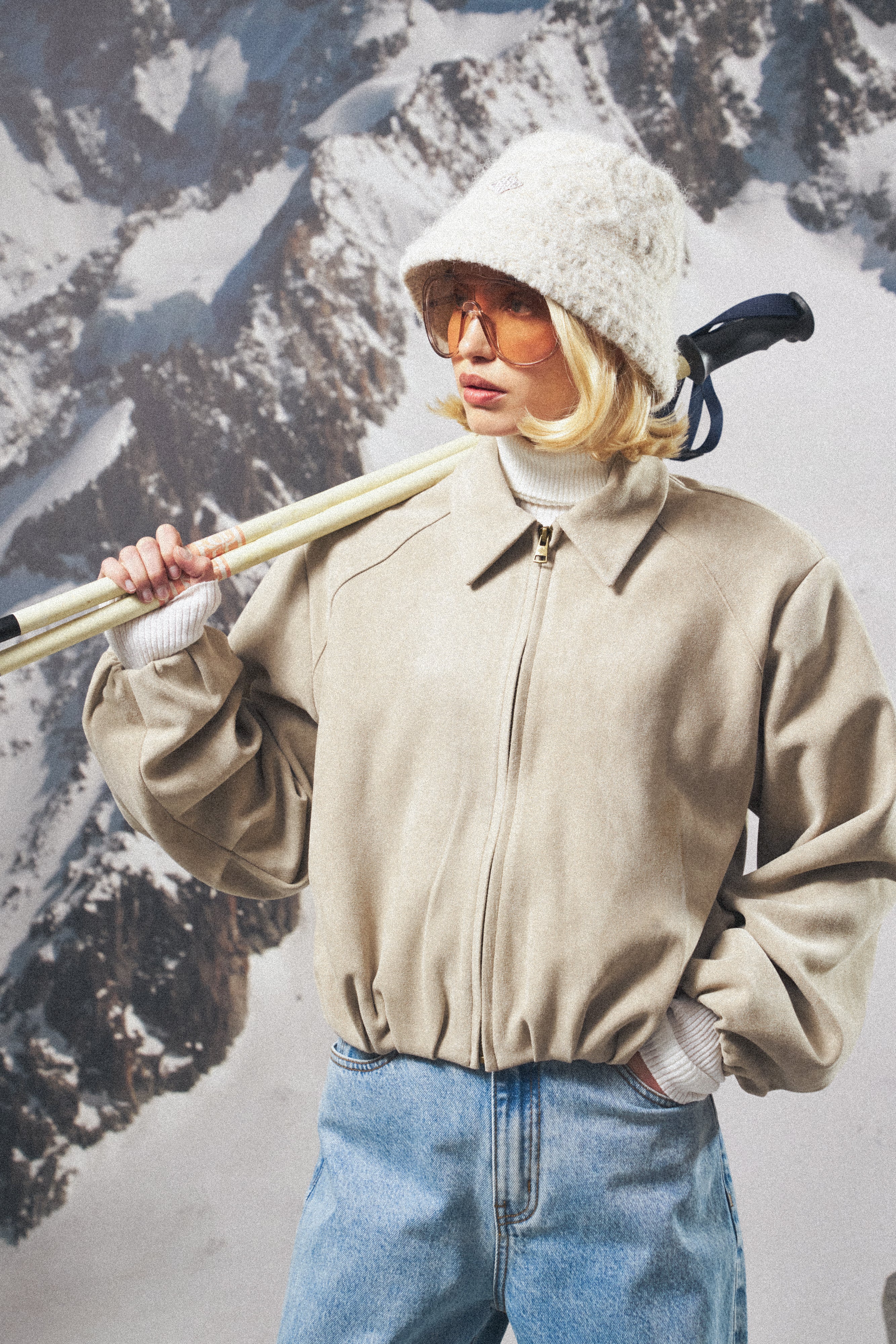 BALLOON HEM FAUX SUEDE JACKET - BEIGE - Image 4