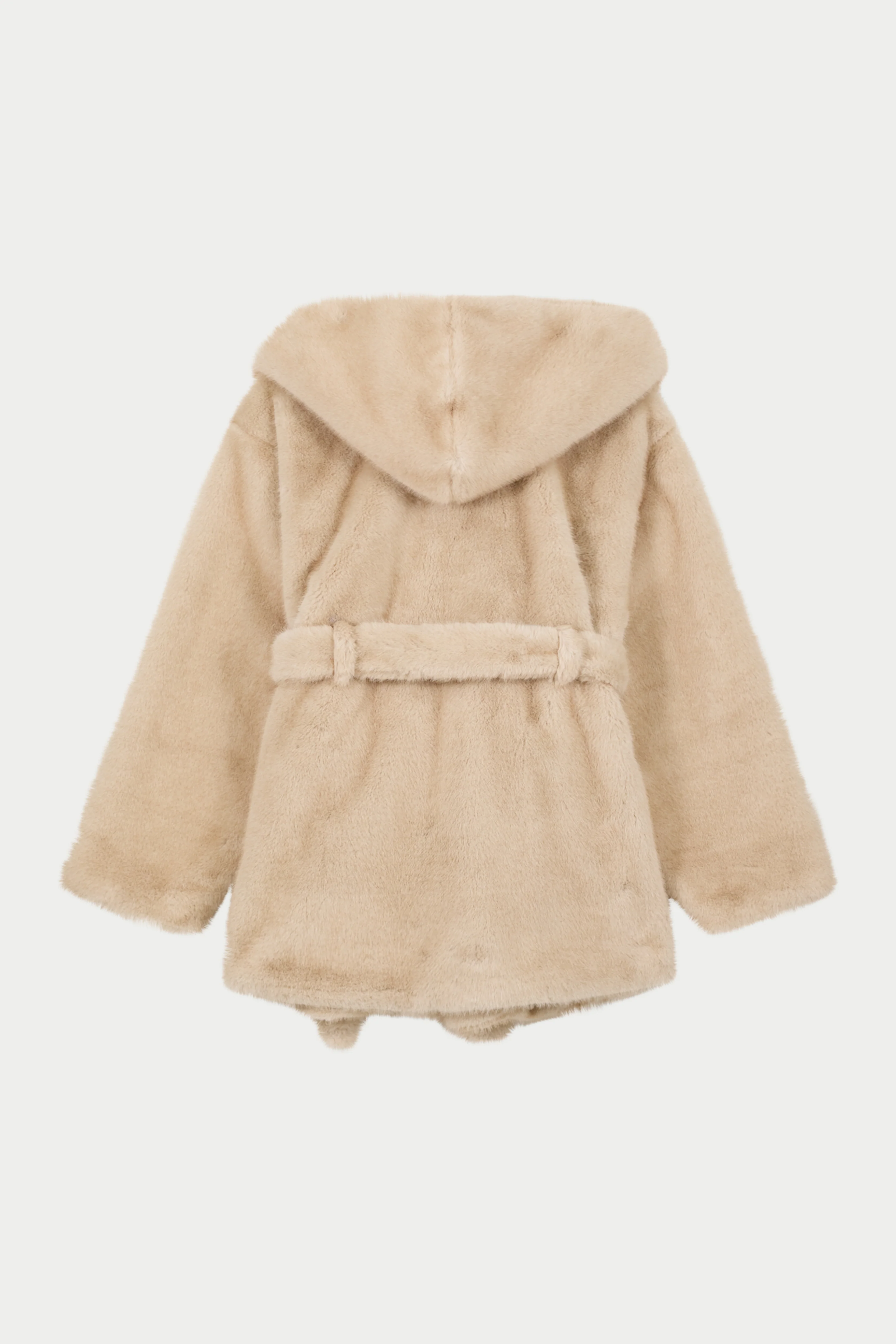 BELTED FAUX FUR HOODED COAT - BEIGE - Image 7