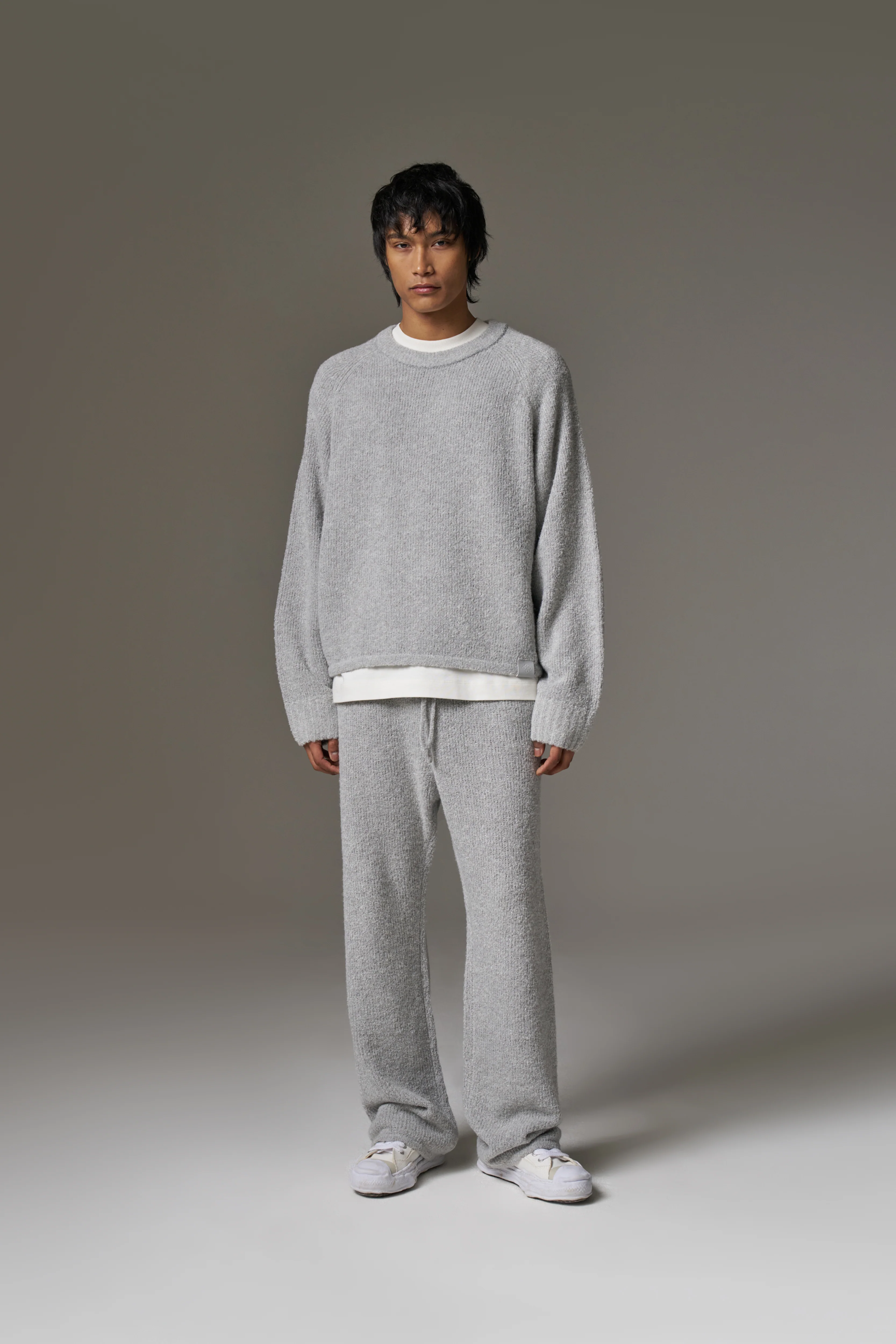 BOUCLE KNIT RAGLAN CREW - GREY MARL - Image 5