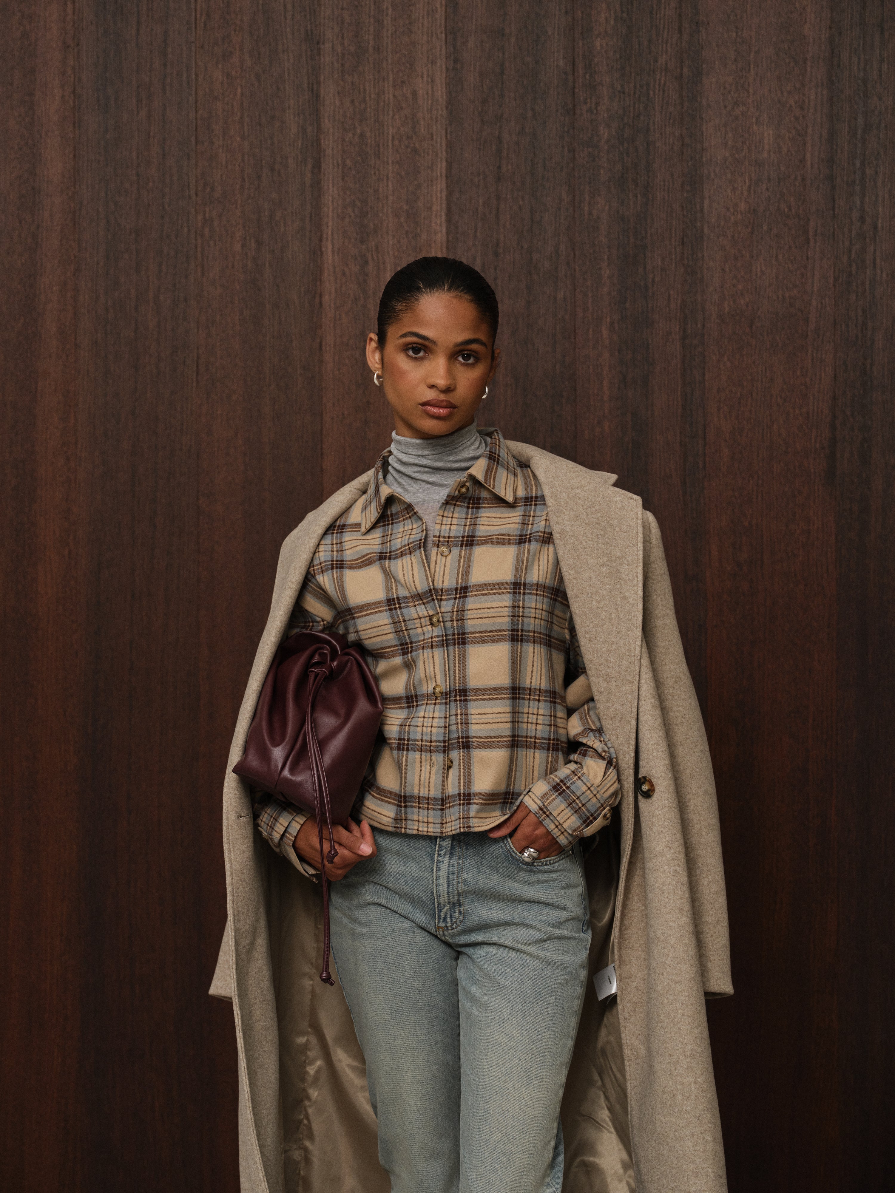 BRUSHED CHECK SHIRT - BEIGE - Image 2