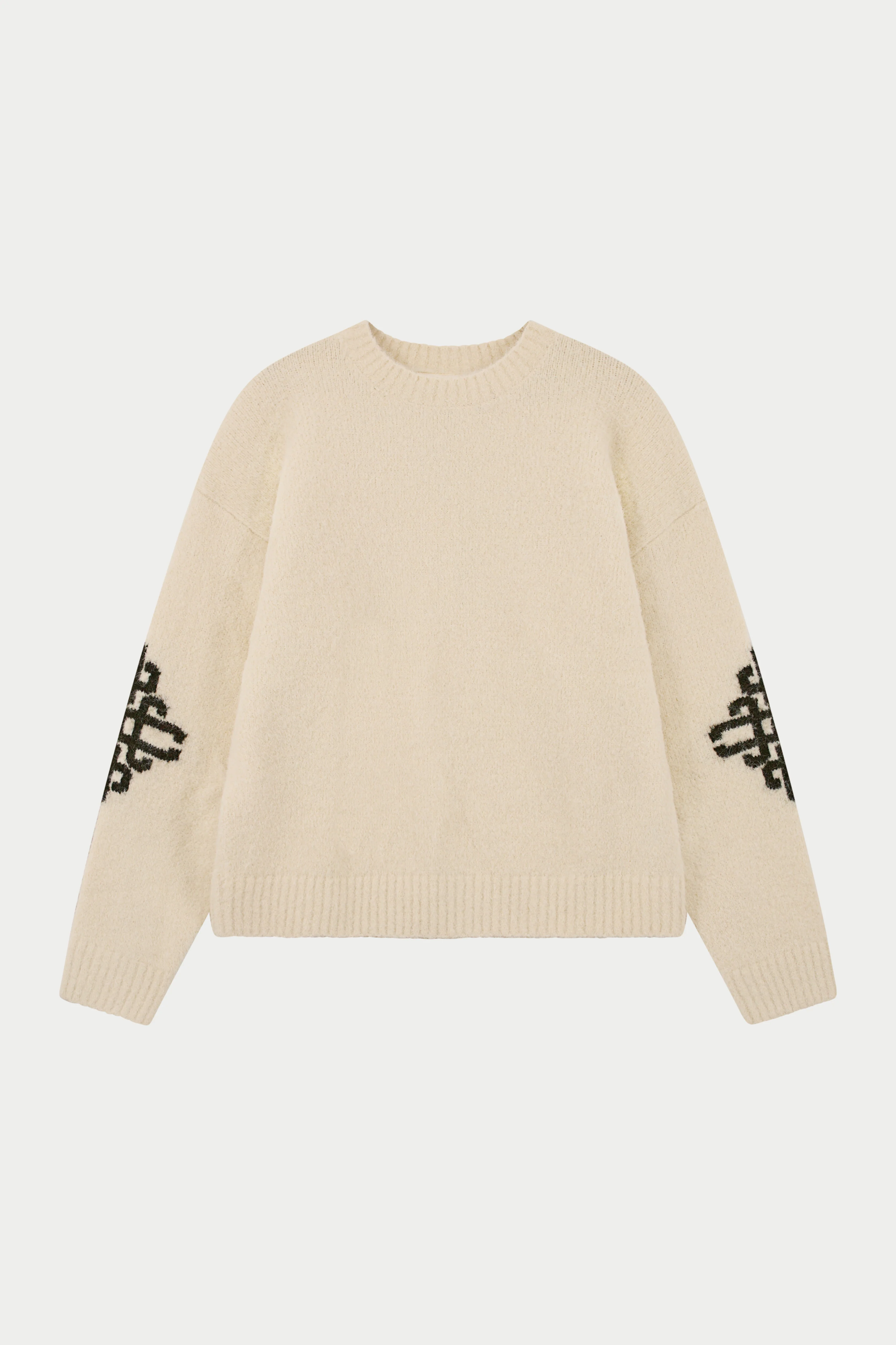 BRUSHED EMBLEM SLEEVE KNITTED CREW - OFF WHITE