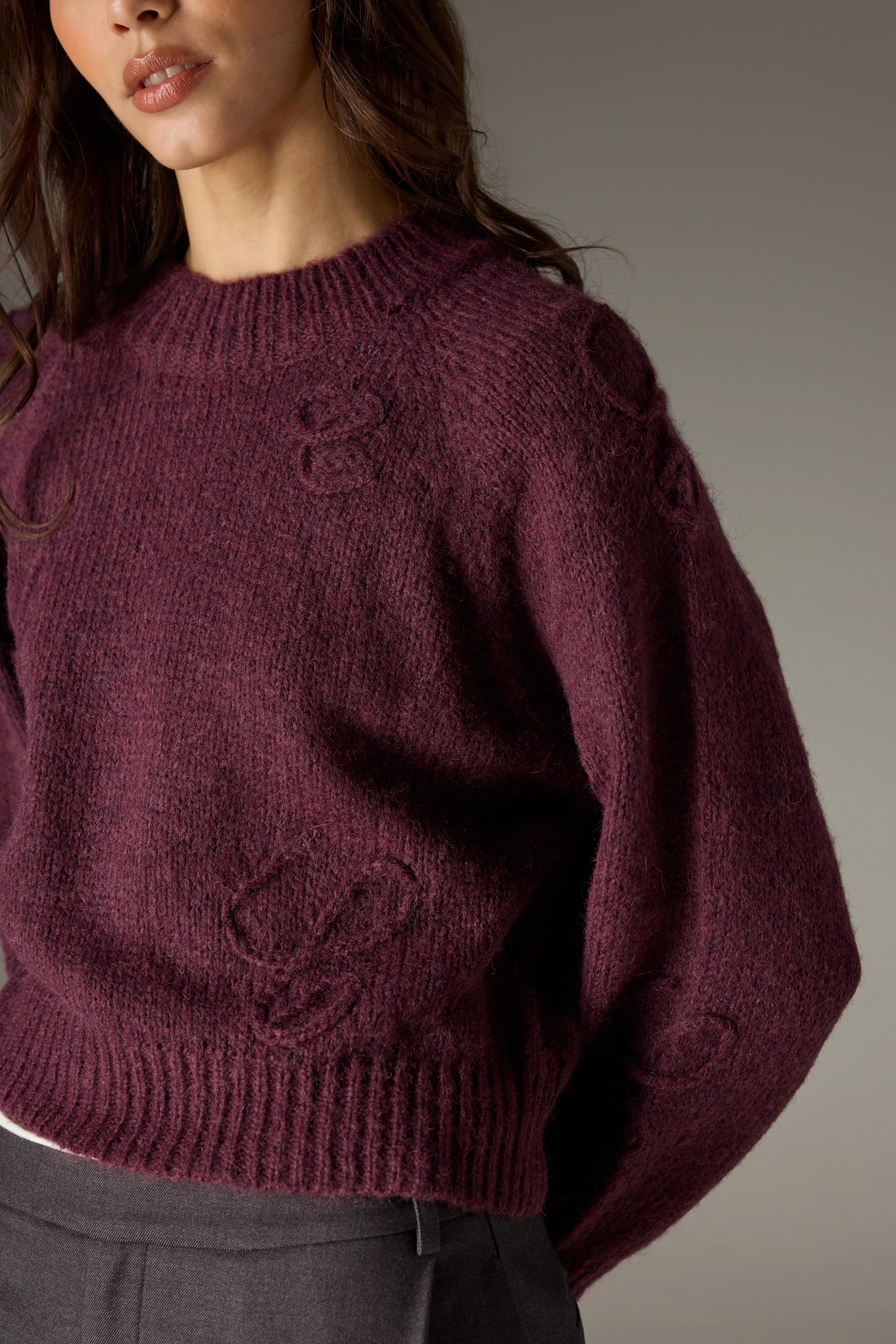 C SCRIPT EMBROIDERED OVERSIZED EMBLEM JUMPER - PLUM - Image 5