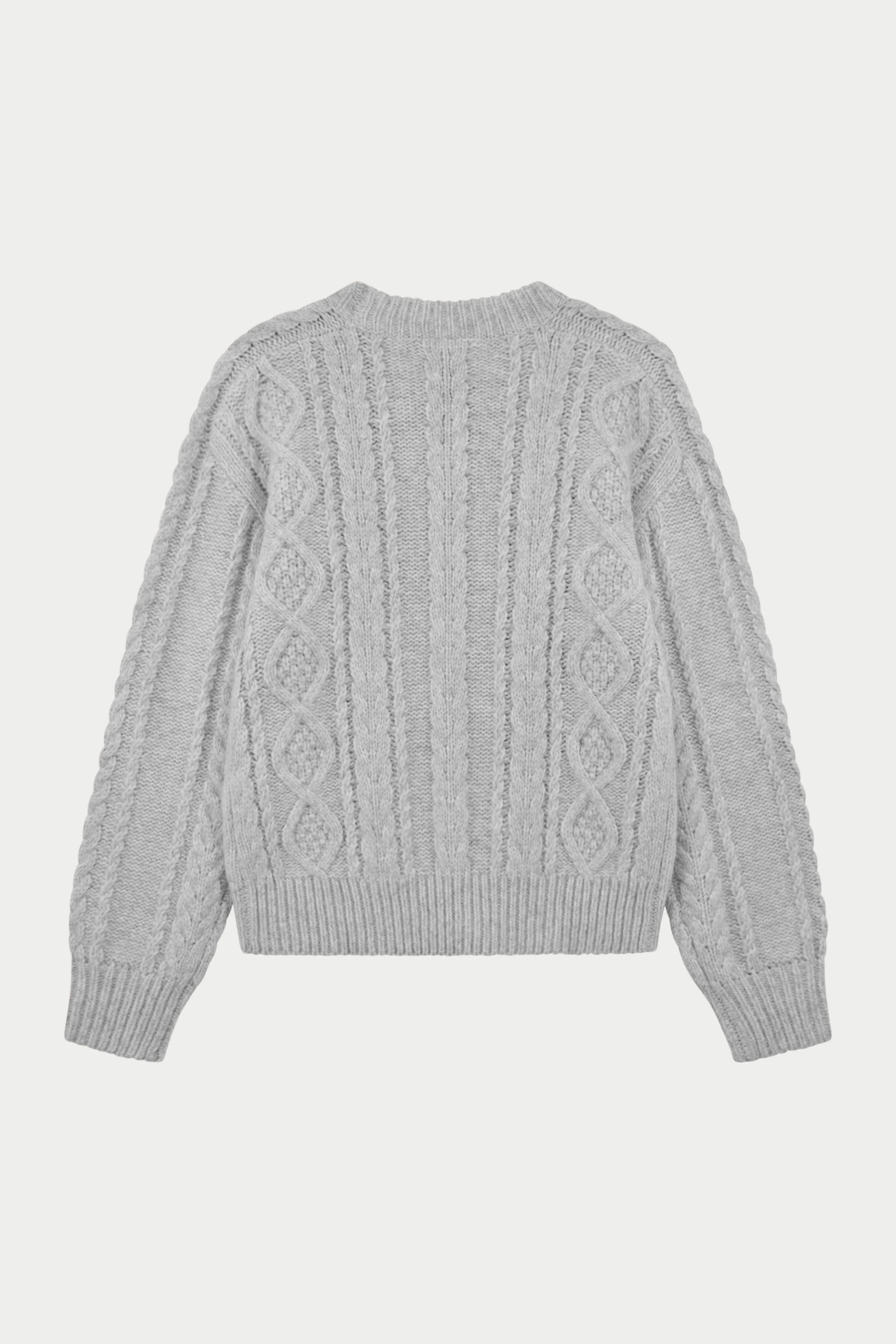 CABLE KNIT EMBROIDERED EMBLEM JUMPER - GREY MARL - Image 10