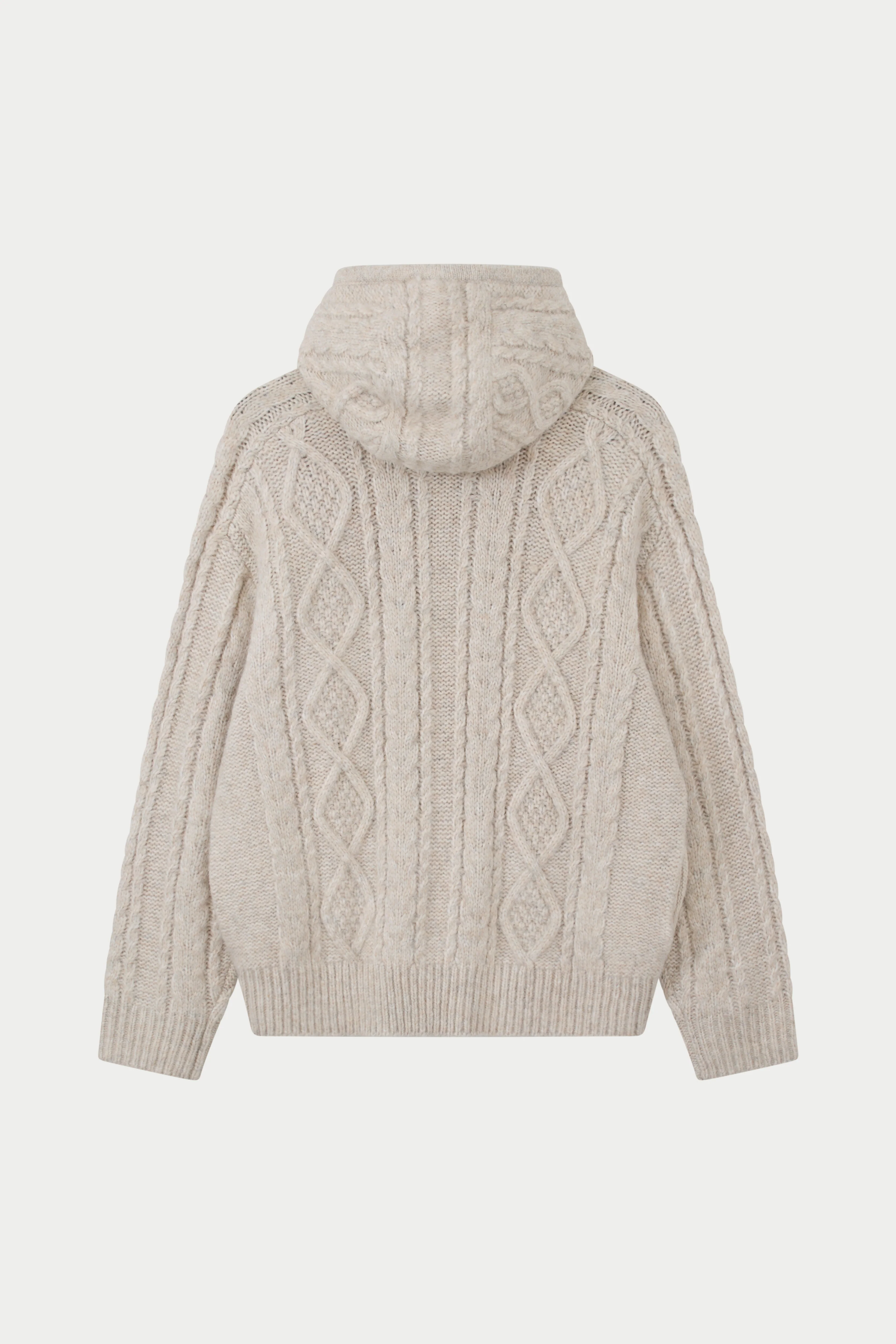 CABLE KNIT ZIP THROUGH HOODIE - STONE - Image 10