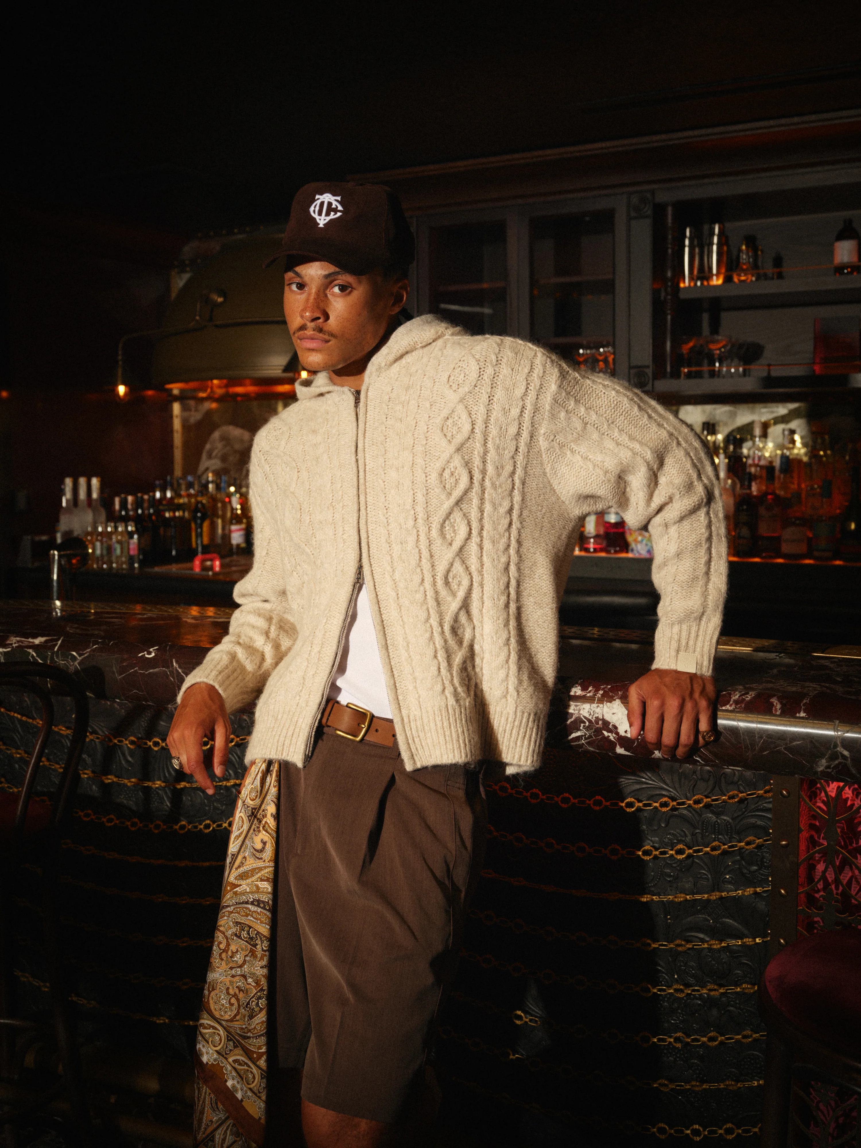 CABLE KNIT ZIP THROUGH HOODIE - STONE - Image 3