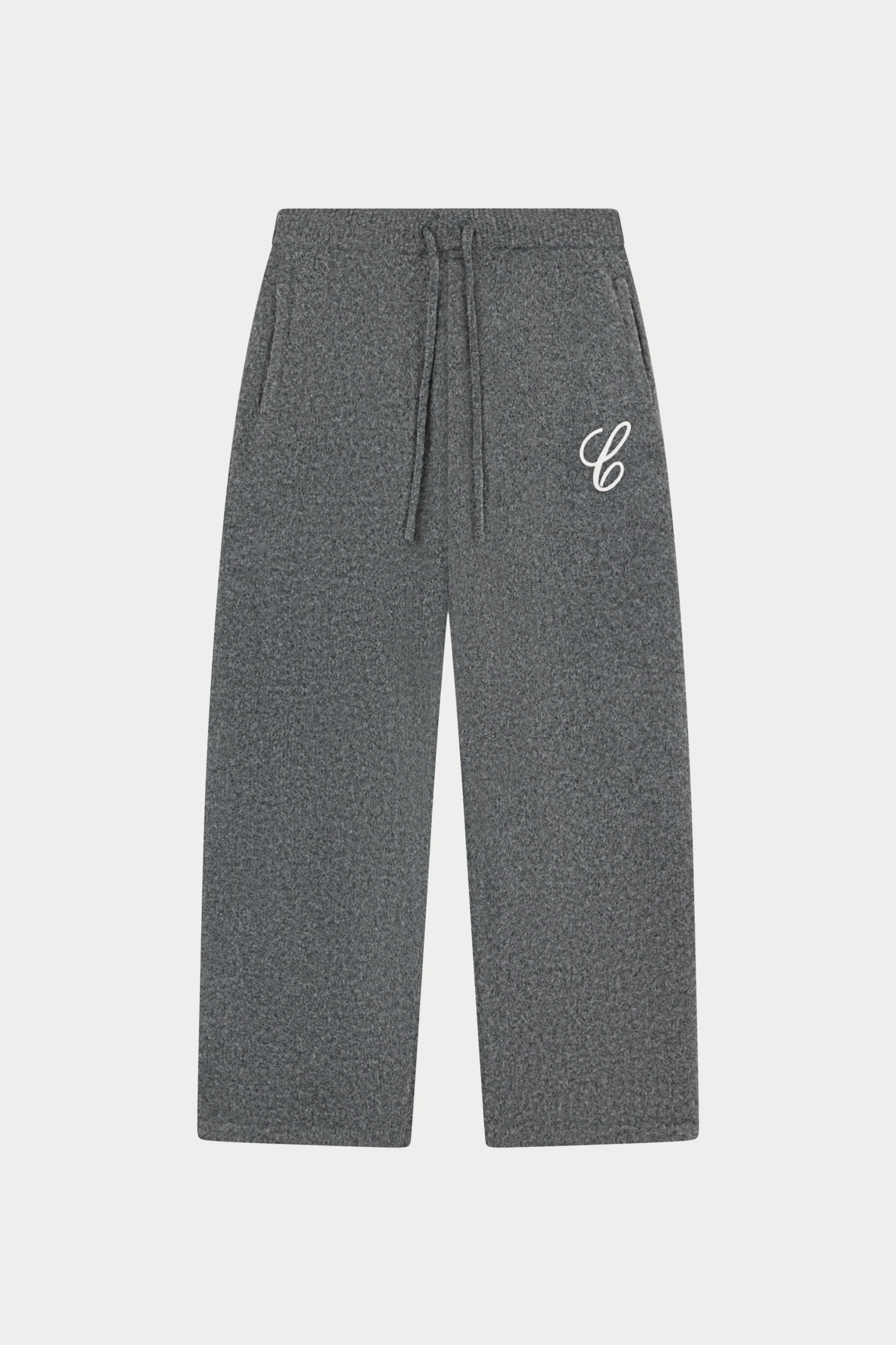 CHAINSTITCH EMBROIDERY KNITTED BARREL LEG JOGGERS - CHARCOAL