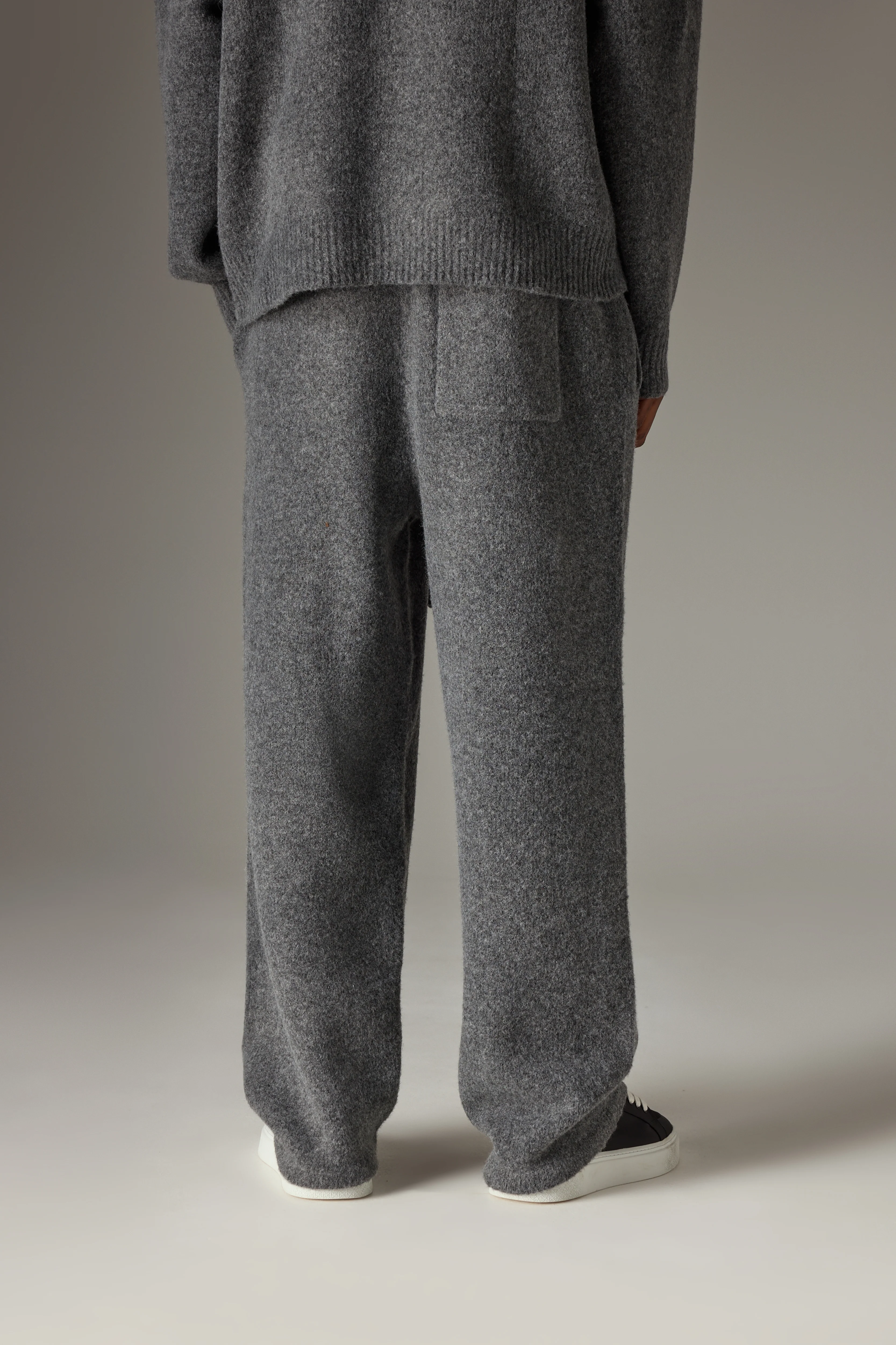 CHAINSTITCH EMBROIDERY KNITTED BARREL LEG JOGGERS - CHARCOAL - Image 6