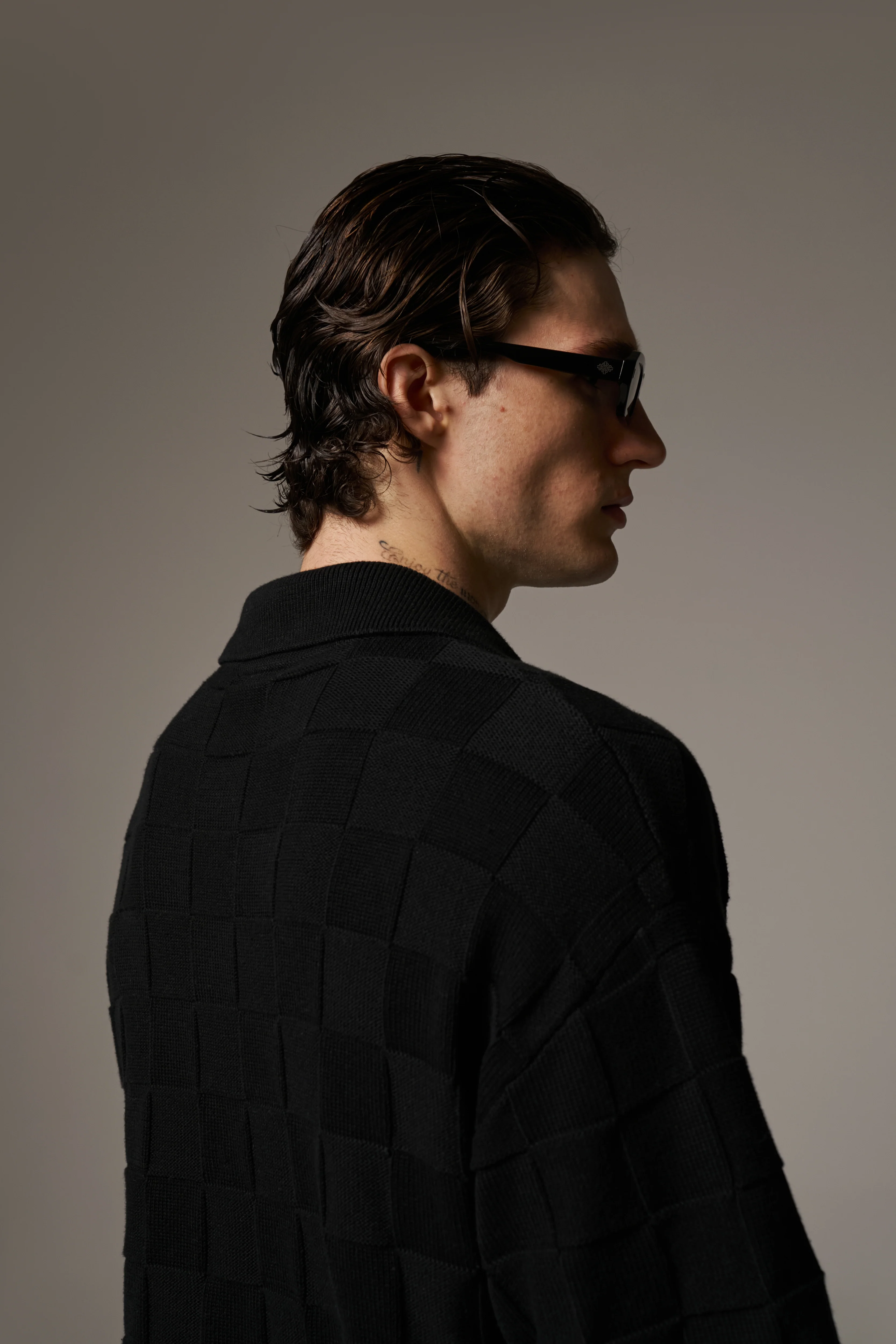 CHECKERBOARD KNITTED SHIRT - BLACK - Image 6