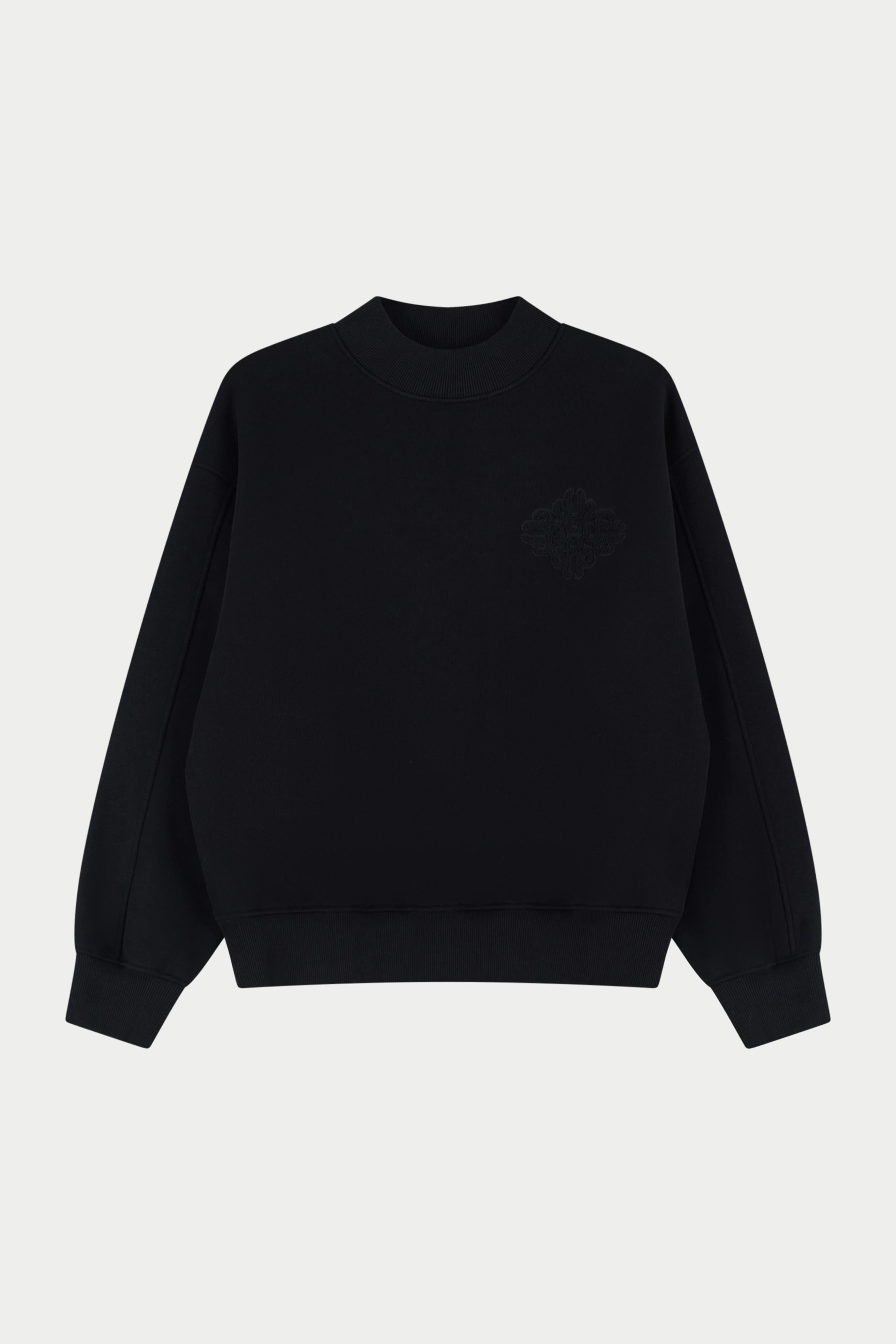 CHENILLE EMBLEM MOCK NECK CREW - BLACK
