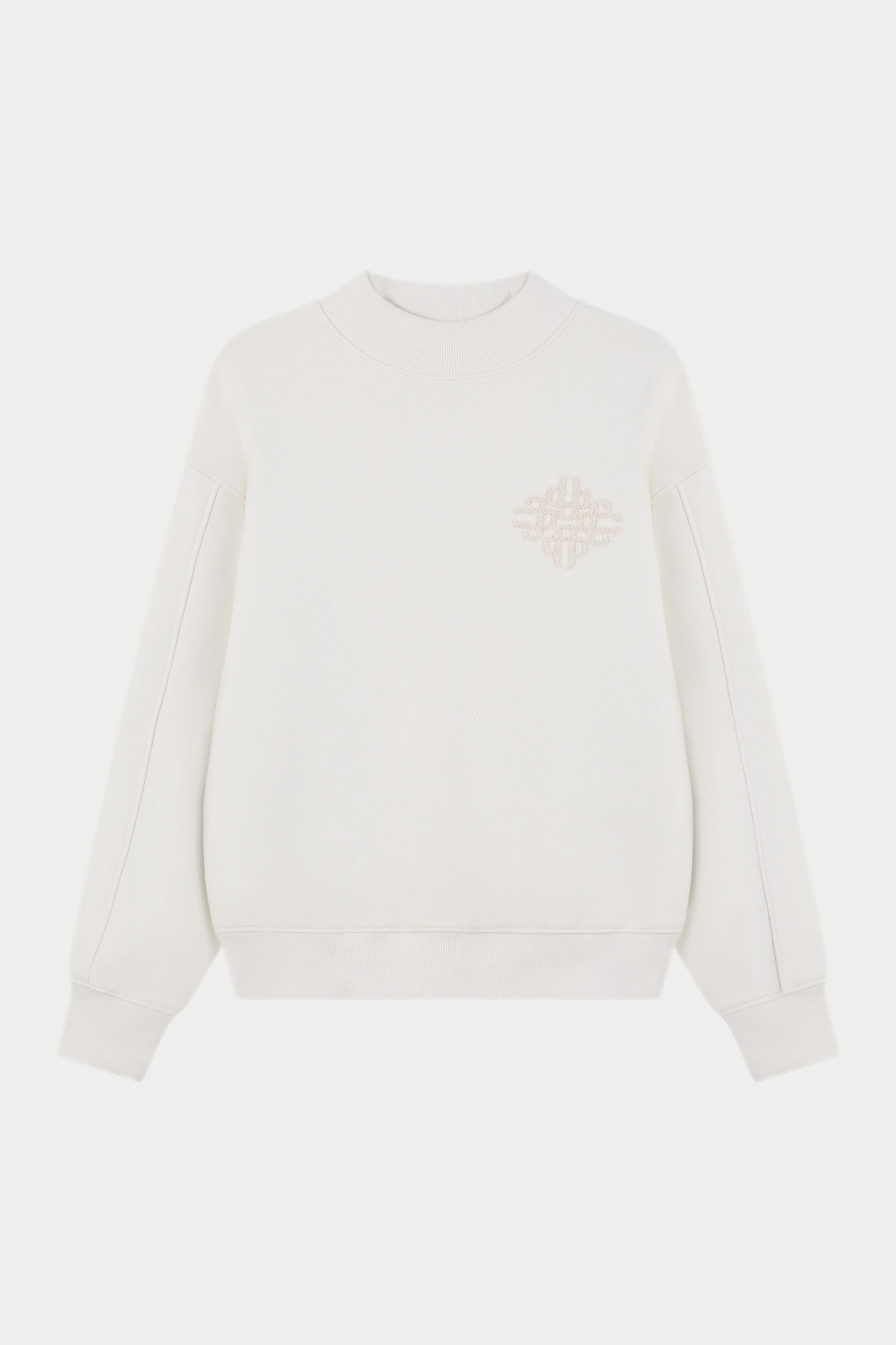 CHENILLE EMBLEM MOCK NECK CREW - BONE
