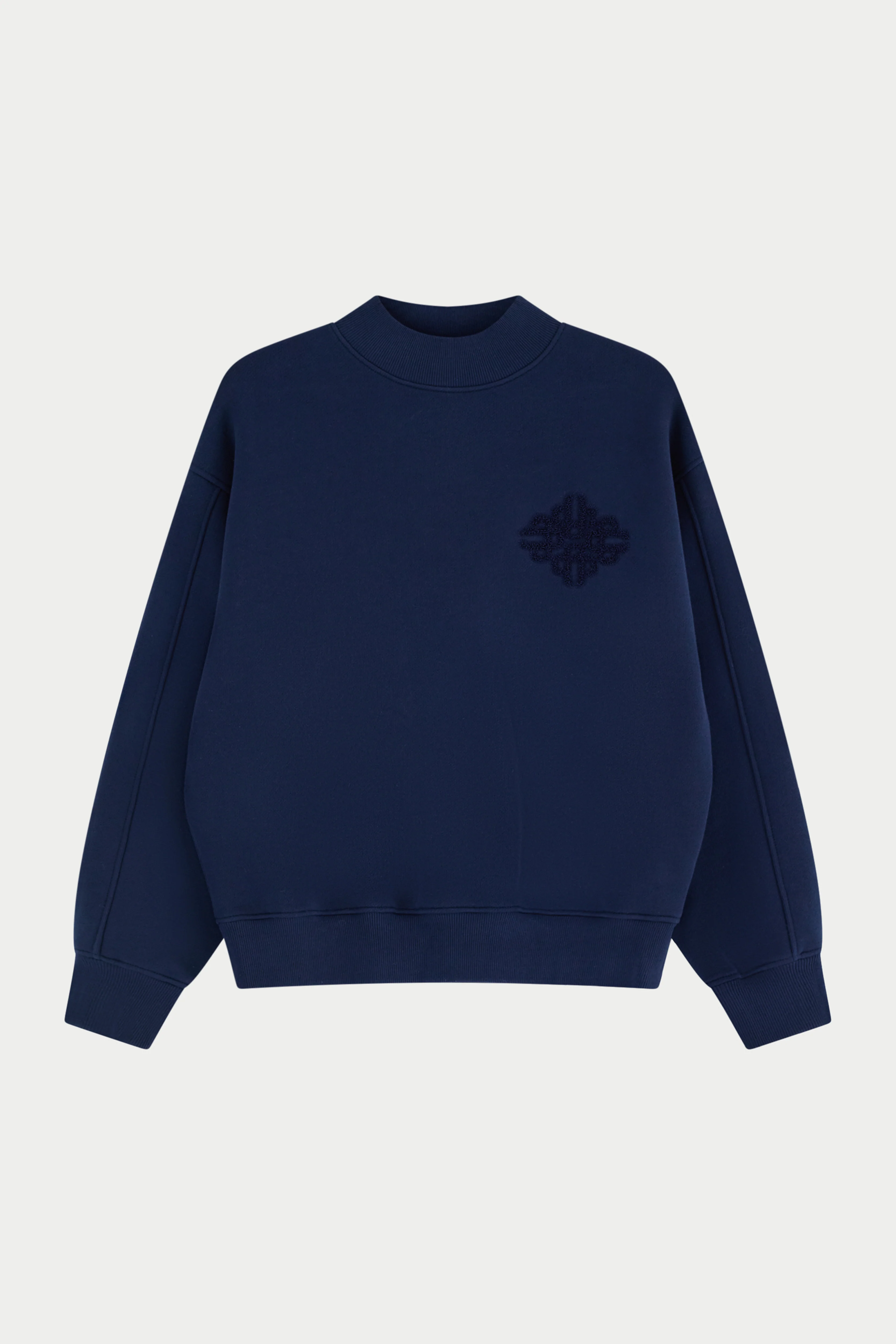 CHENILLE EMBLEM MOCK NECK CREW - DARK NAVY