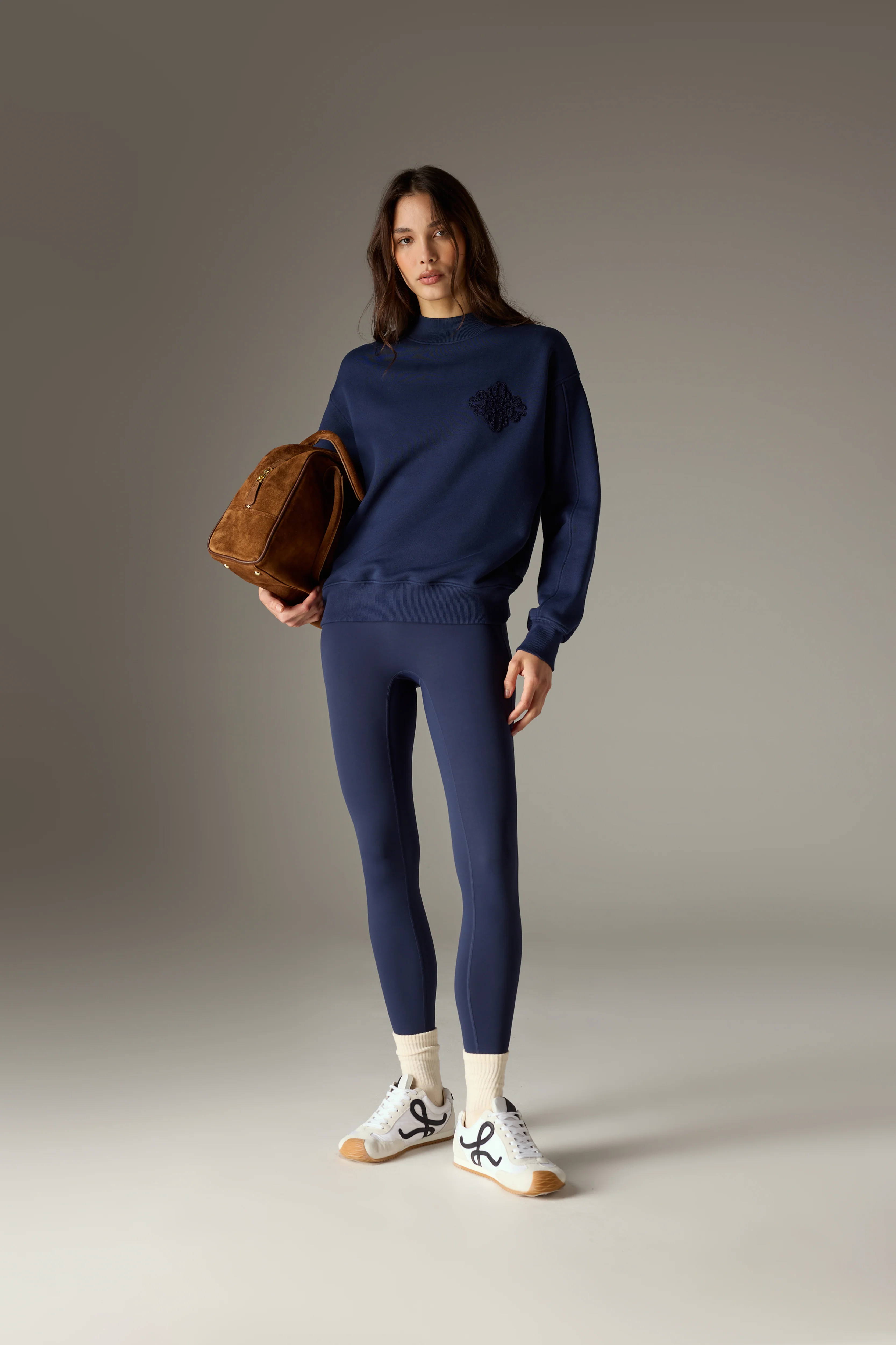 CHENILLE EMBLEM MOCK NECK CREW - DARK NAVY - Image 3