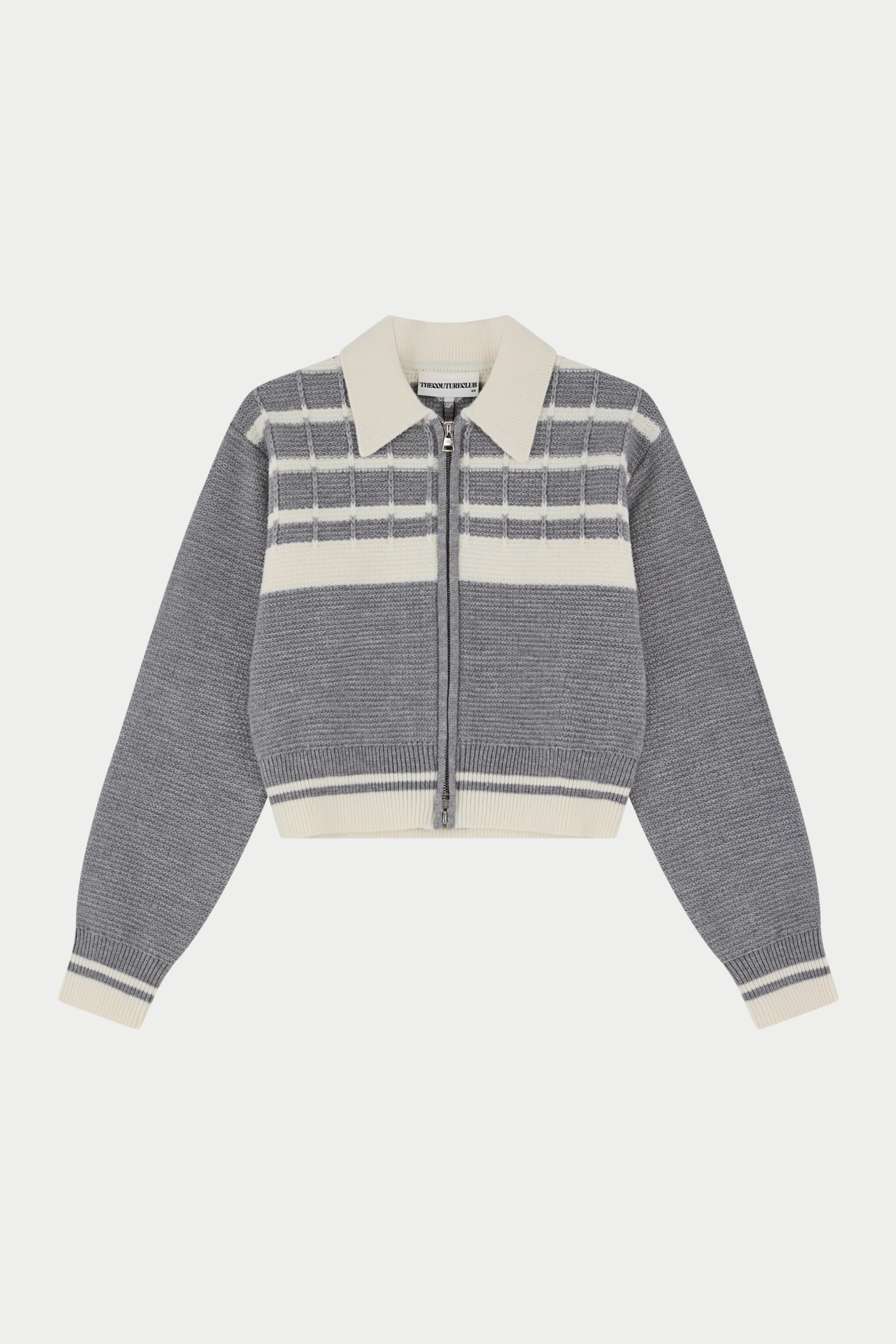 CONTRAST STRIPE KNITTED ZIP THROUGH - GREY