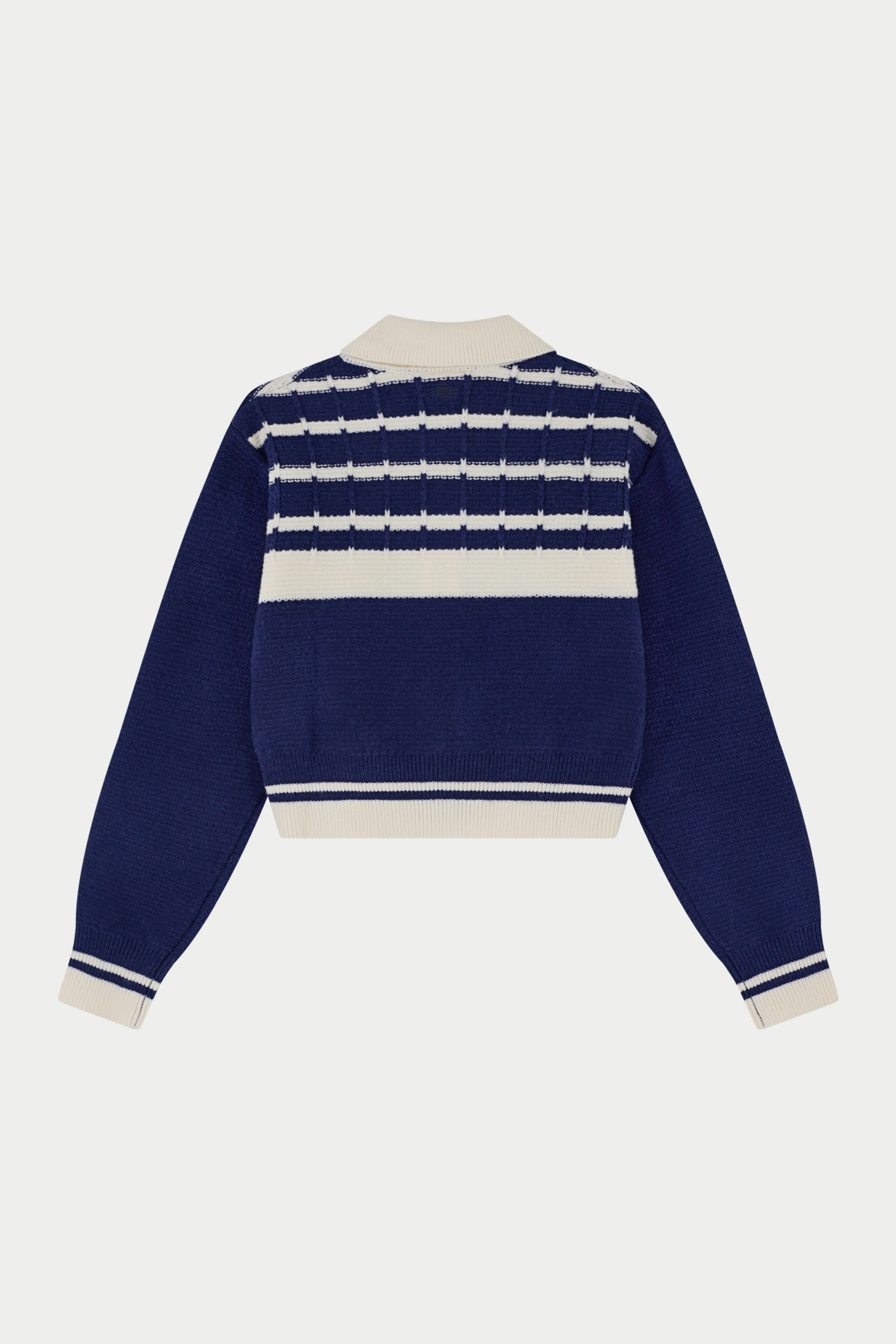 CONTRAST STRIPE KNITTED ZIP THROUGH - NAVY - Image 7
