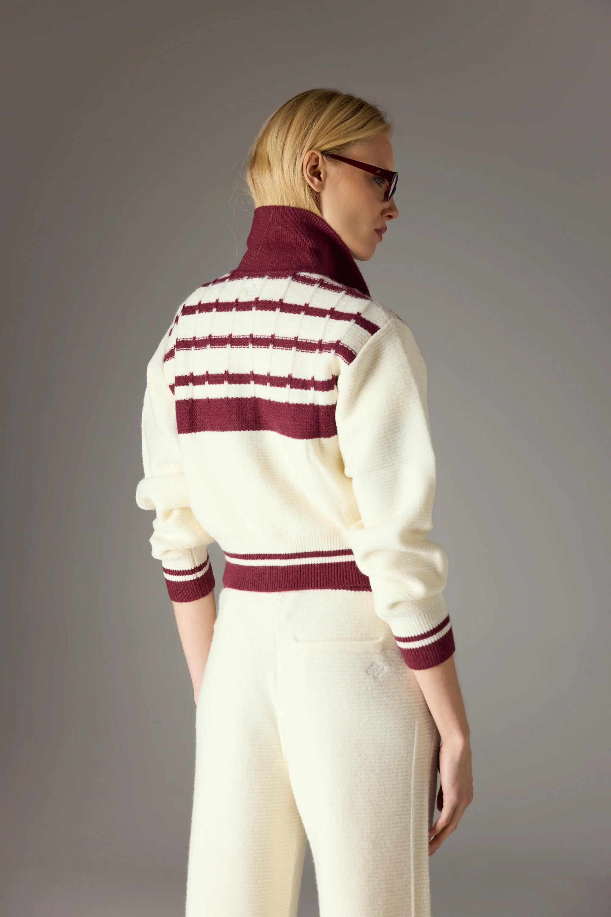 CONTRAST STRIPE KNITTED ZIP THROUGH - OFF WHITE - Image 7