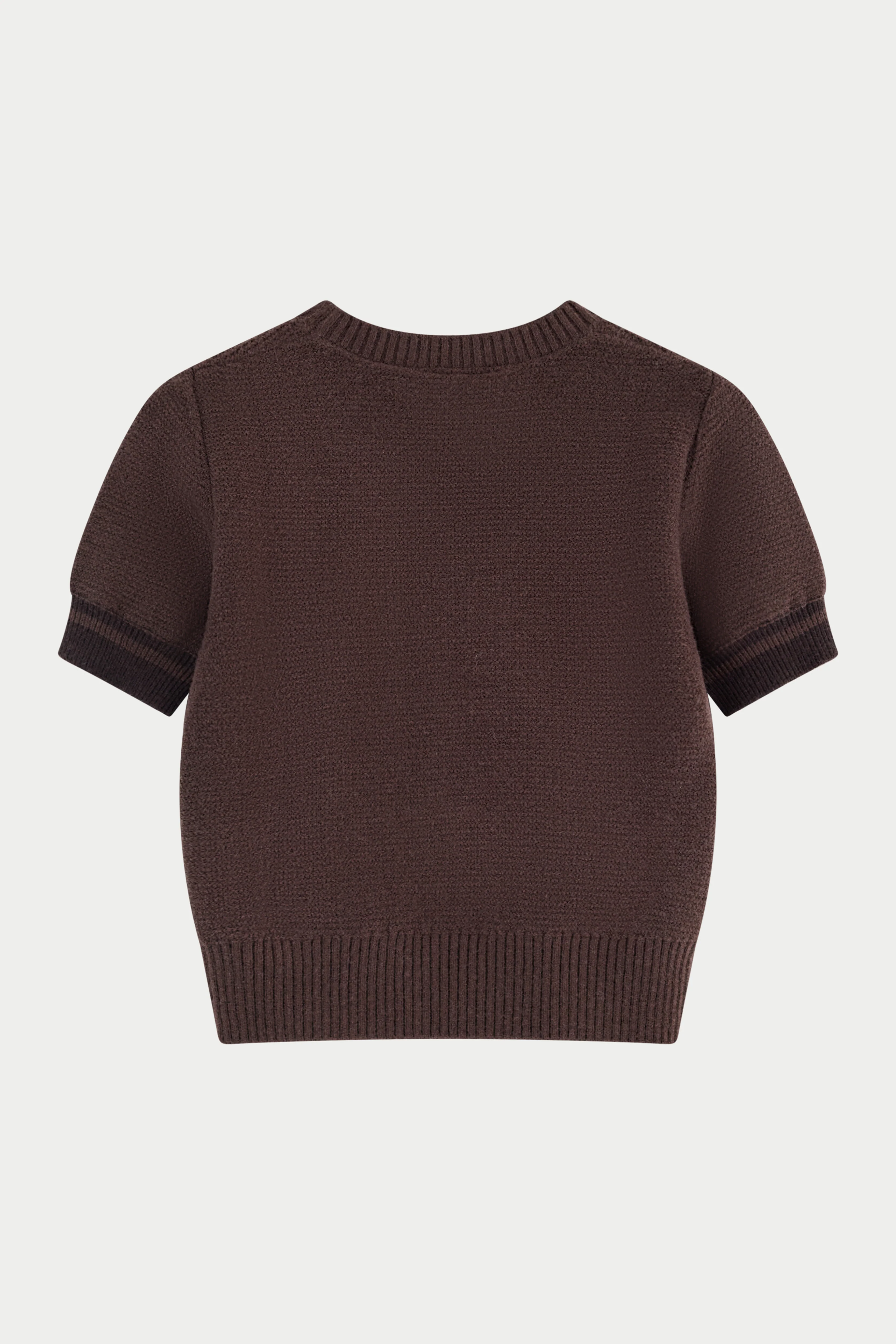 CONTRAST STRIPE SHORT SLEEVE KNIT TEE - CHOCOLATE - Image 6