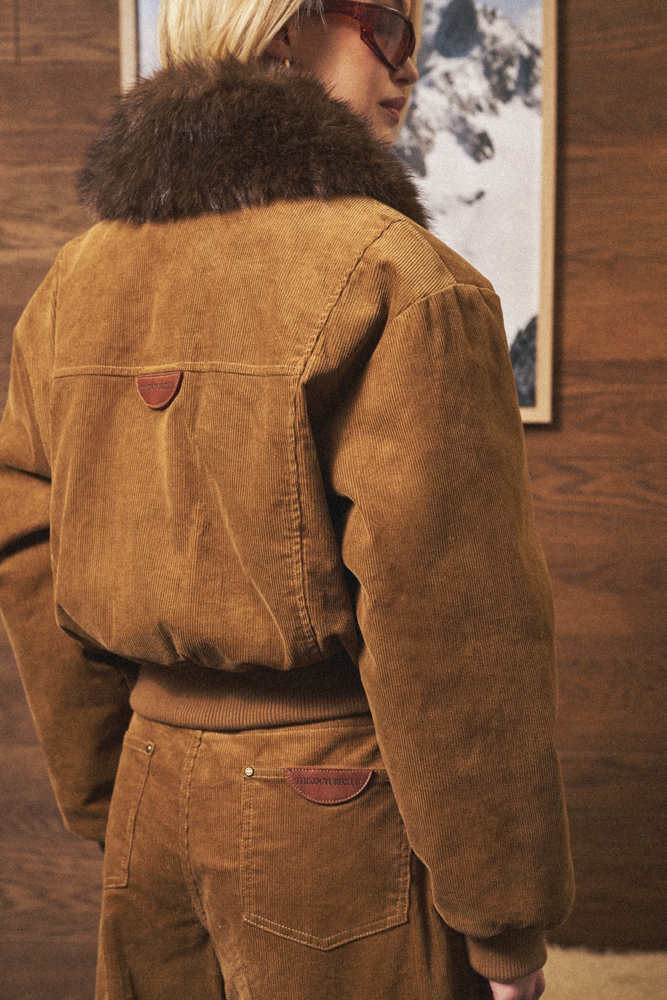 CORD FAUX FUR COLLAR BOMBER JACKET - TAN - Image 6