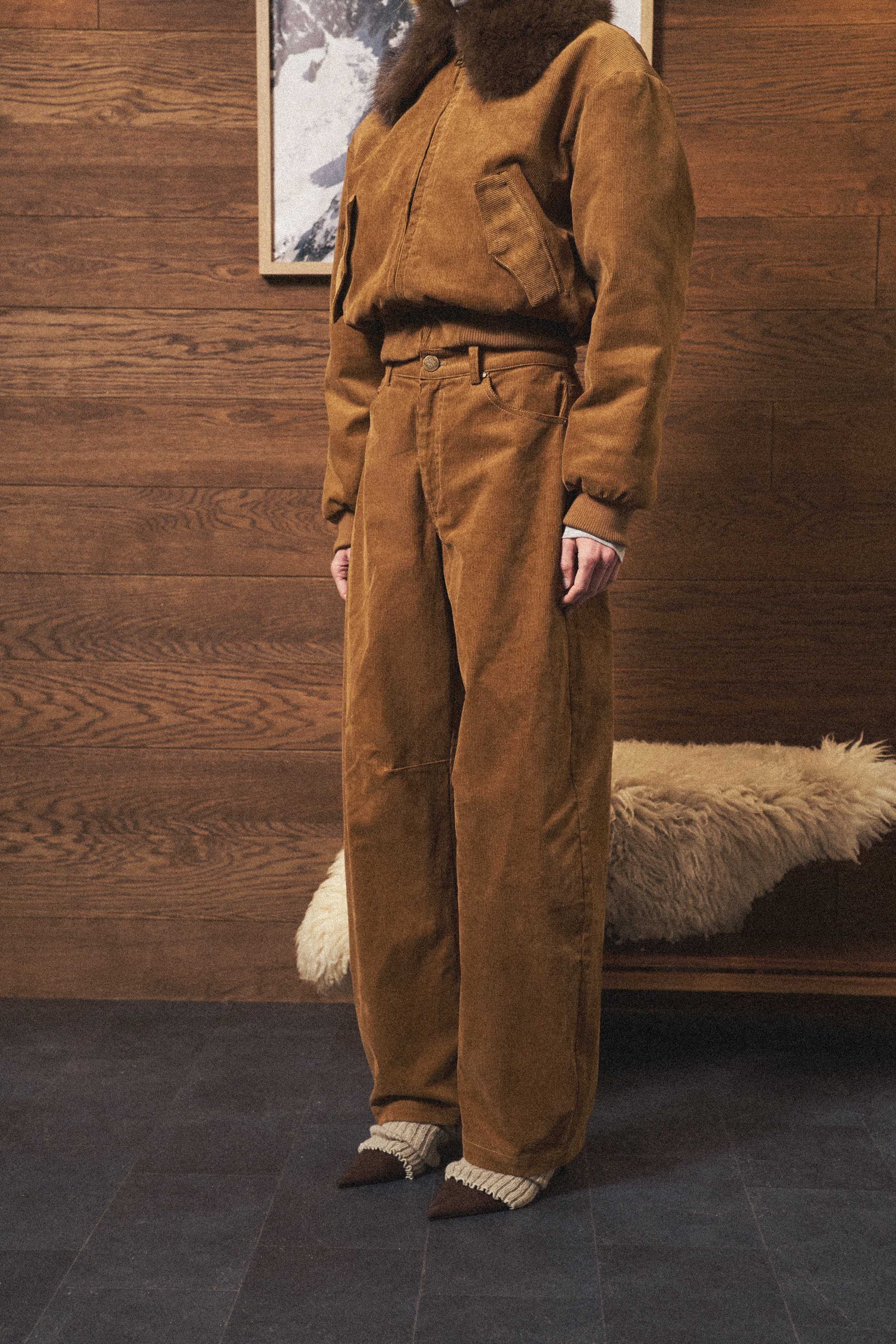 CORD BARREL LEG TROUSERS - TAN - Image 2
