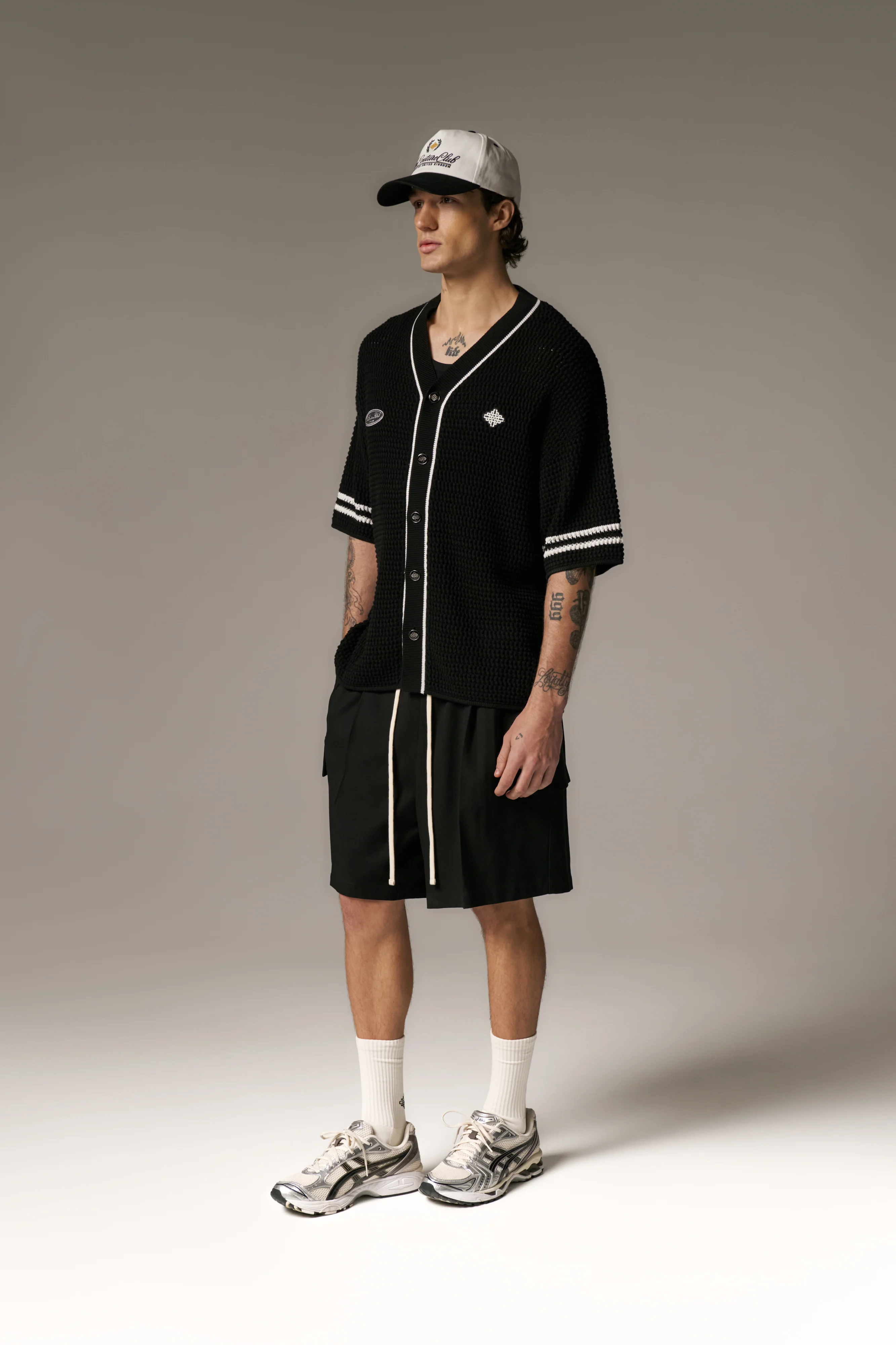CROCHET KNITTED BASEBALL SHIRT - BLACK - Image 3