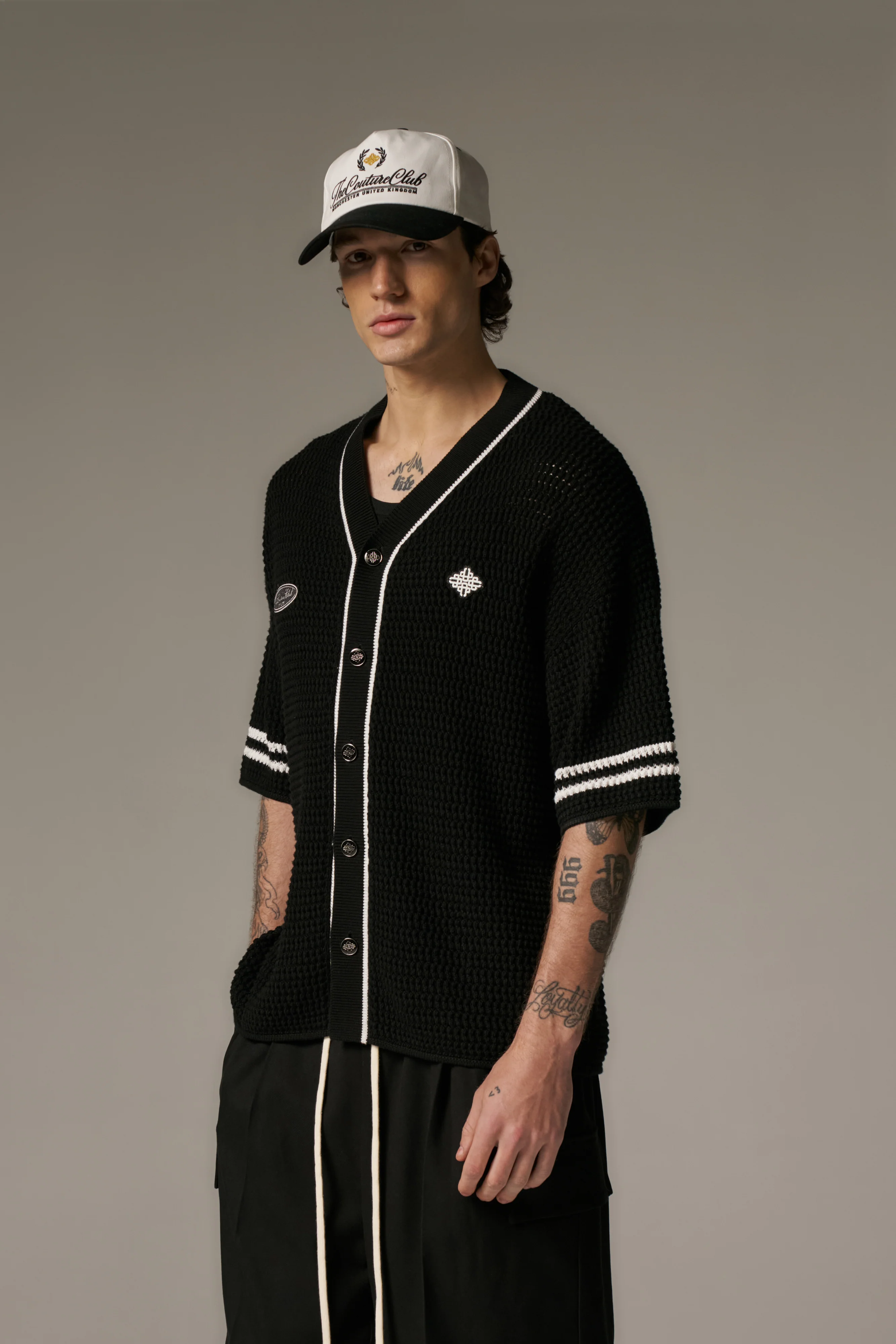 CROCHET KNITTED BASEBALL SHIRT - BLACK - Image 8