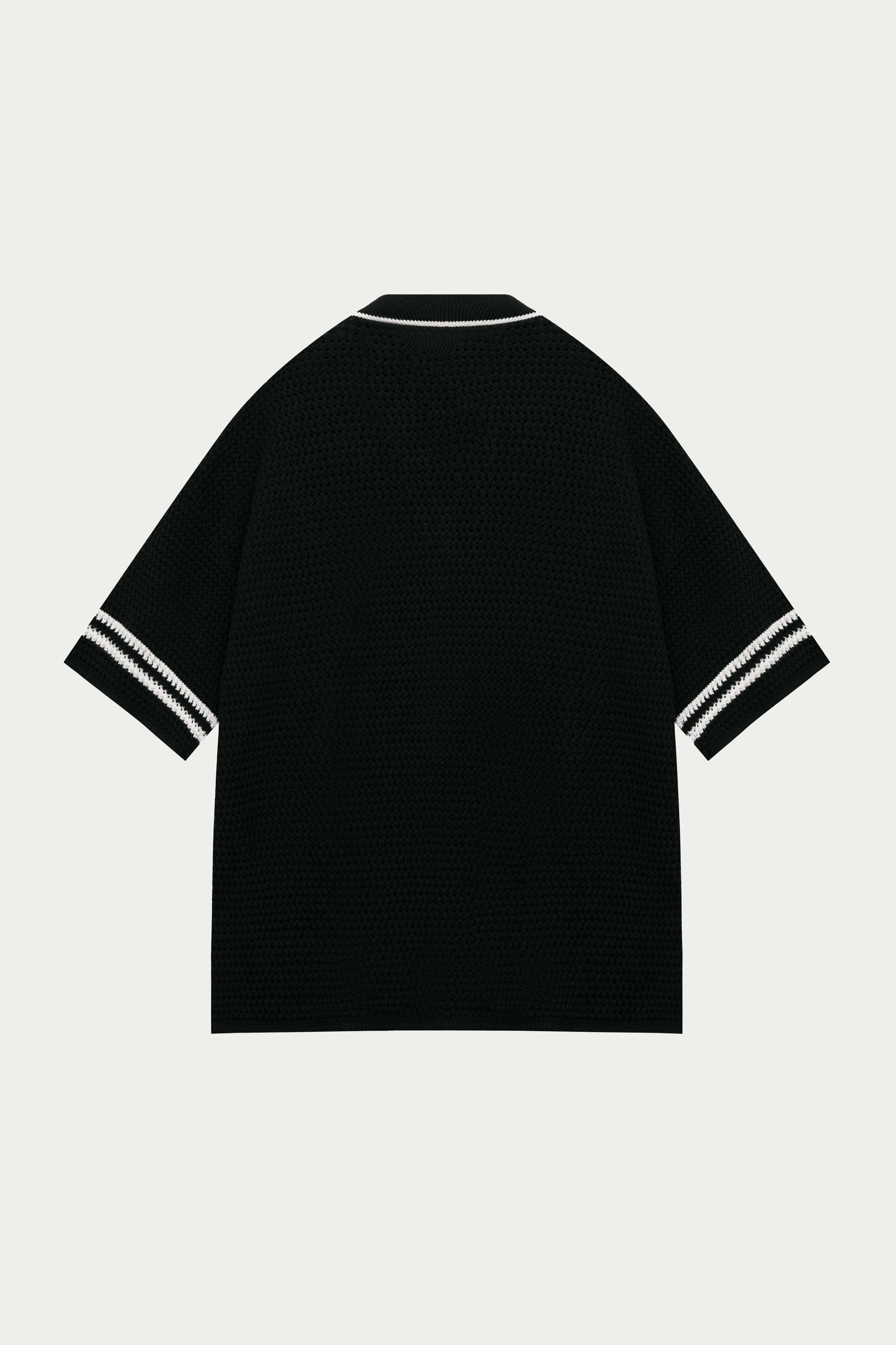 CROCHET KNITTED BASEBALL SHIRT - BLACK - Image 9