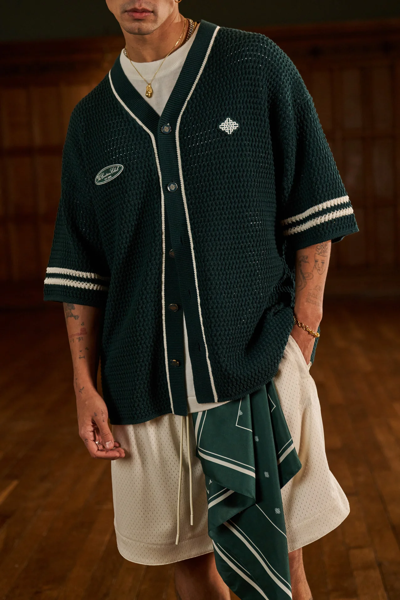 CROCHET KNITTED BASEBALL SHIRT - GREEN - Image 2