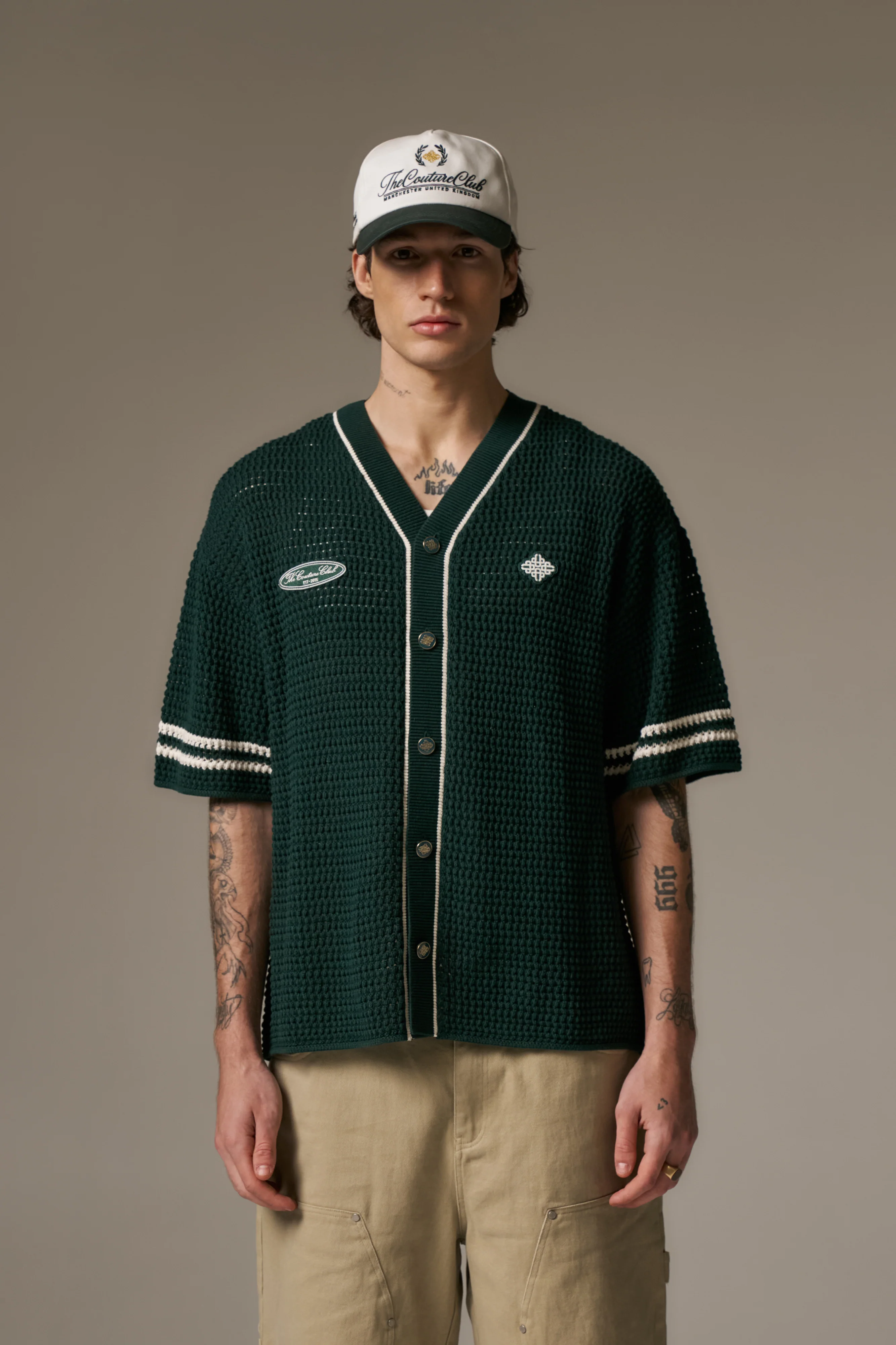 CROCHET KNITTED BASEBALL SHIRT - GREEN - Image 4