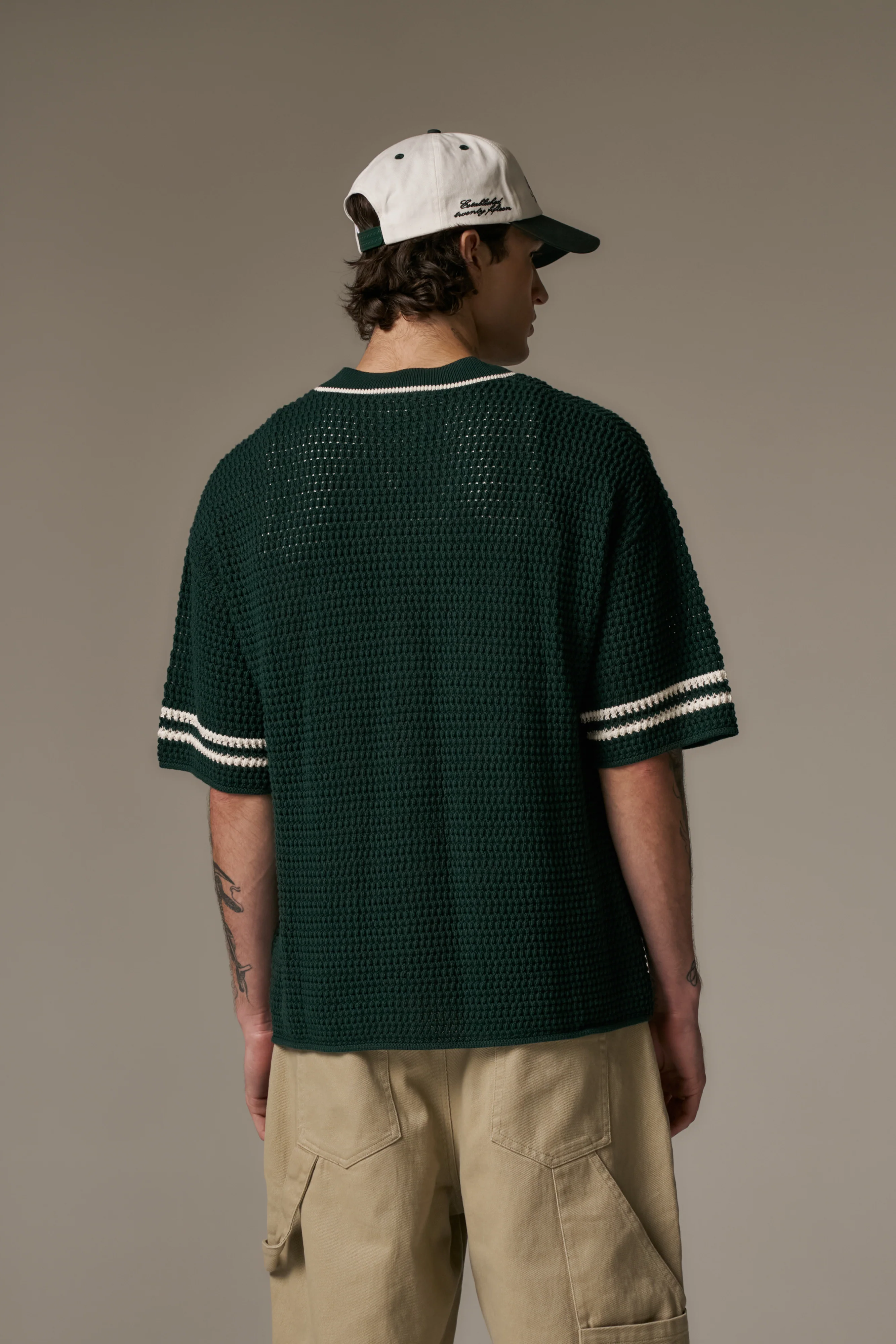 CROCHET KNITTED BASEBALL SHIRT - GREEN - Image 6
