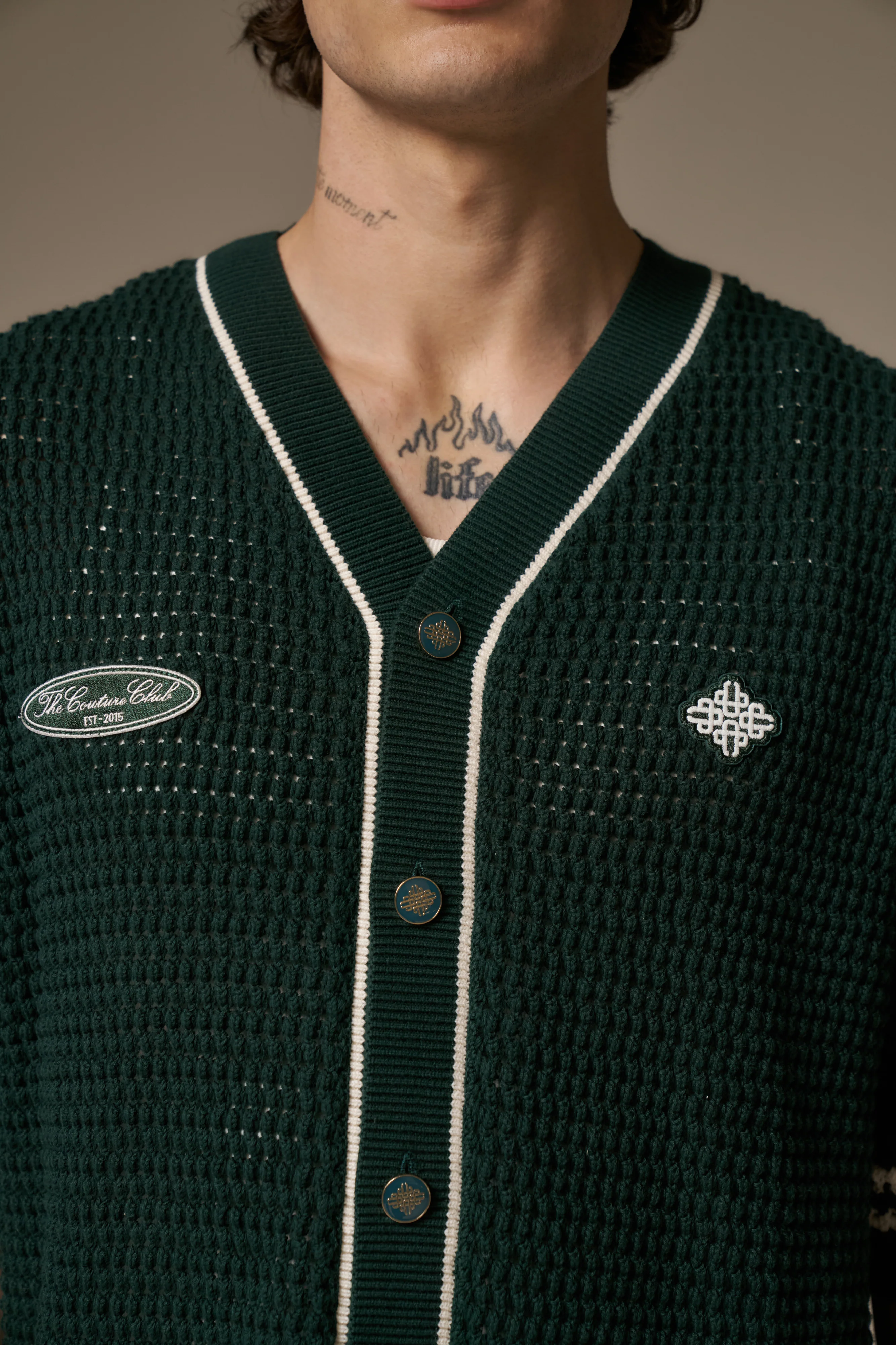 CROCHET KNITTED BASEBALL SHIRT - GREEN - Image 8