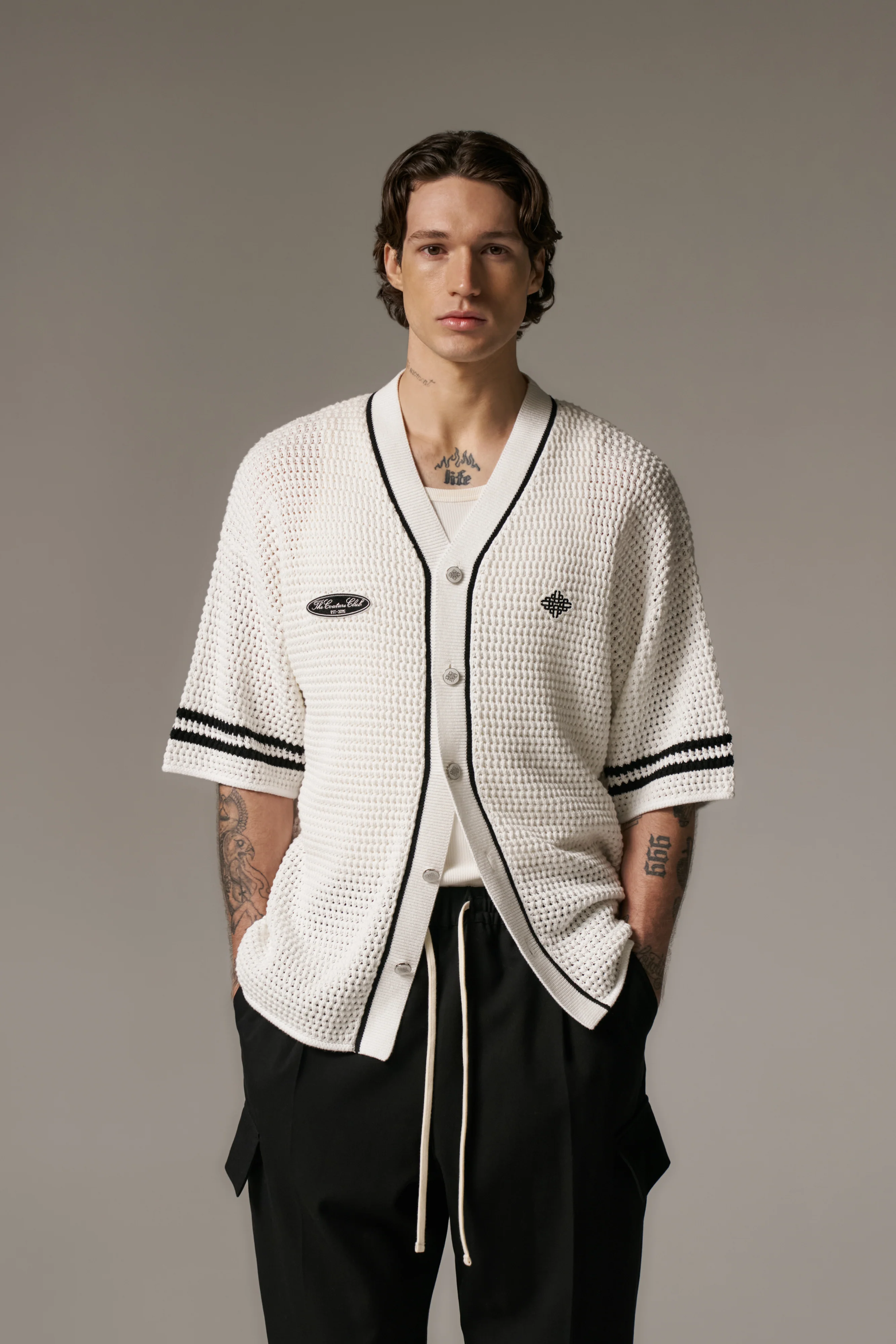 CROCHET KNITTED BASEBALL SHIRT - WHITE - Image 2
