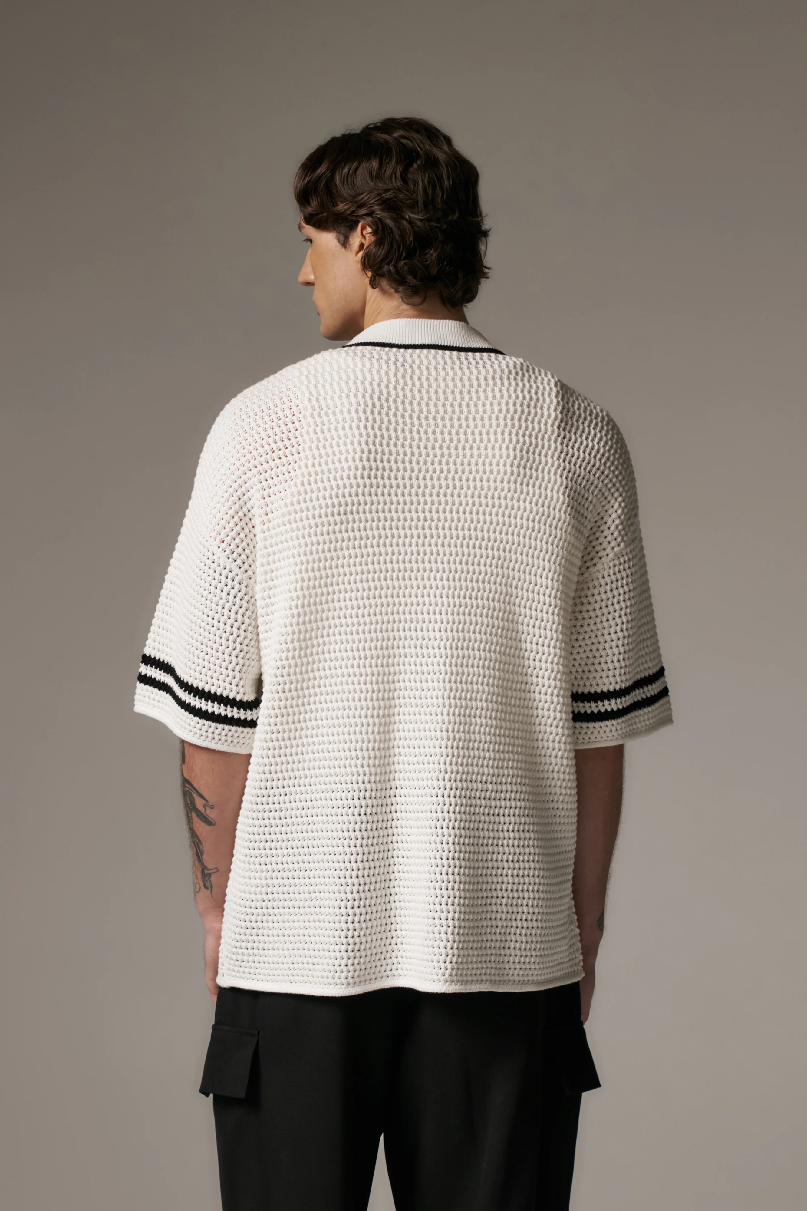 CROCHET KNITTED BASEBALL SHIRT - WHITE - Image 6