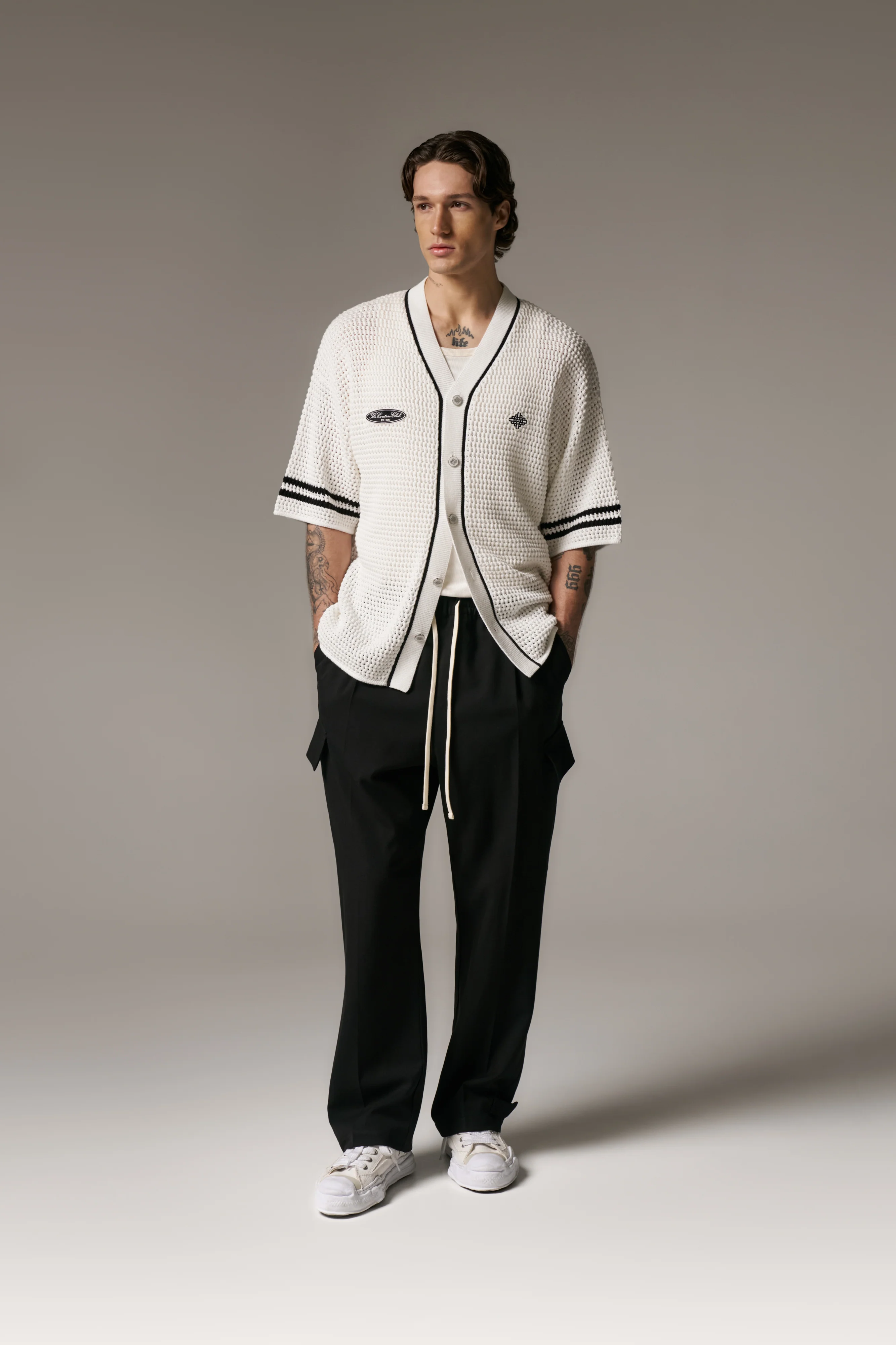 CROCHET KNITTED BASEBALL SHIRT - WHITE - Image 8