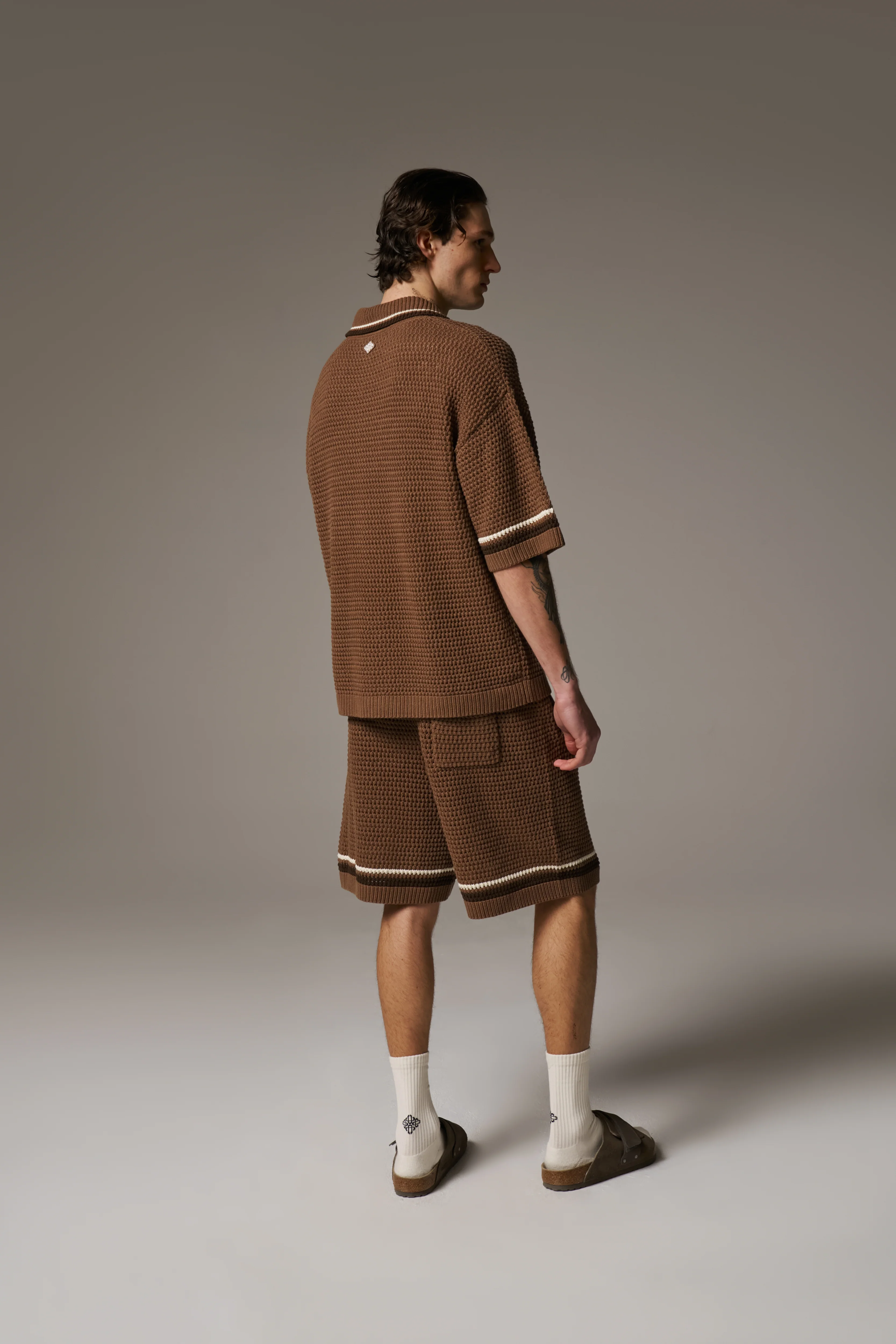 CROCHET KNITTED STRIPE SHORTS - BROWN - Image 8