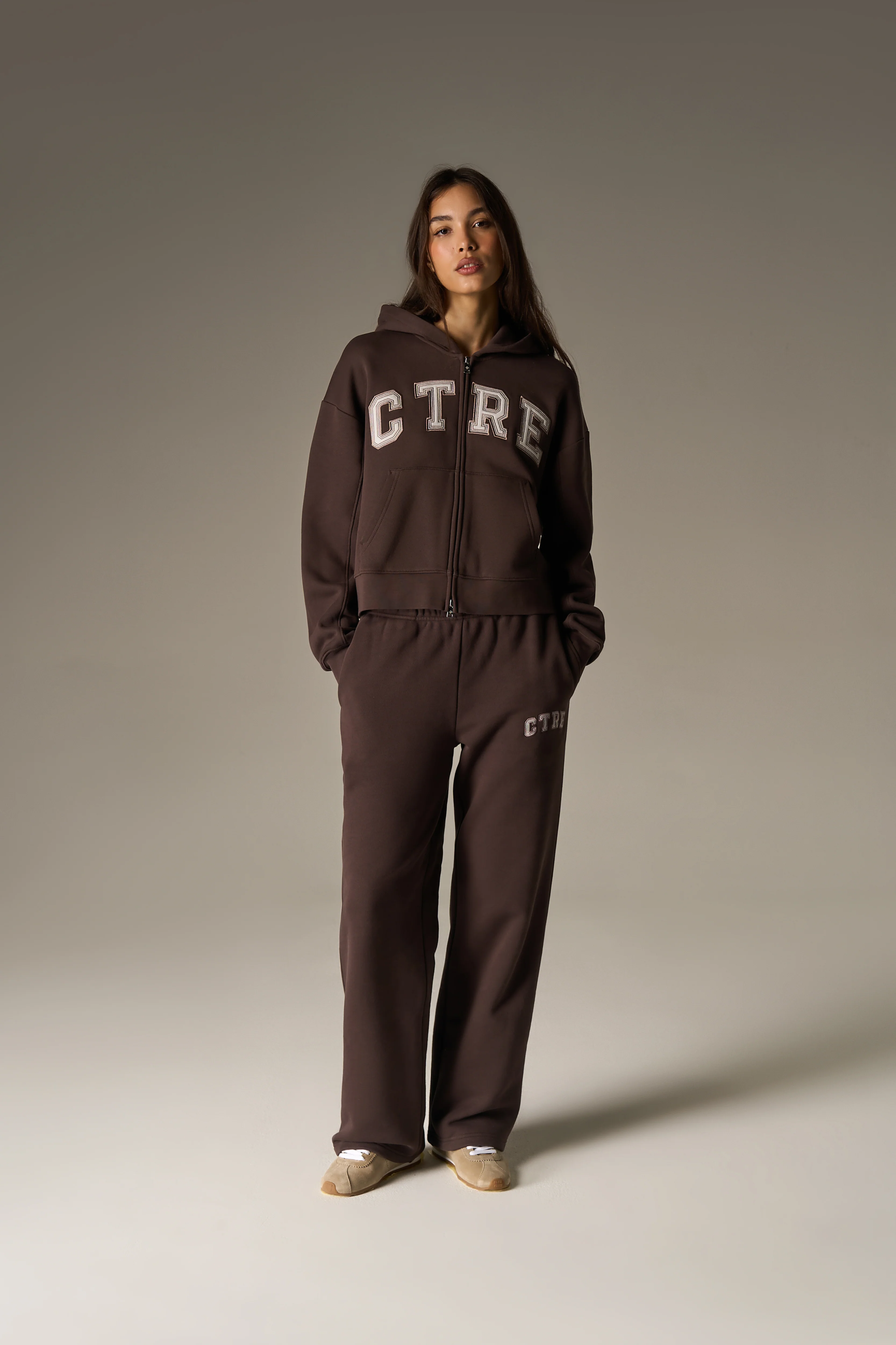 CTRE APPLIQUE ZIP THROUGH HOODIE - BROWN - Image 3
