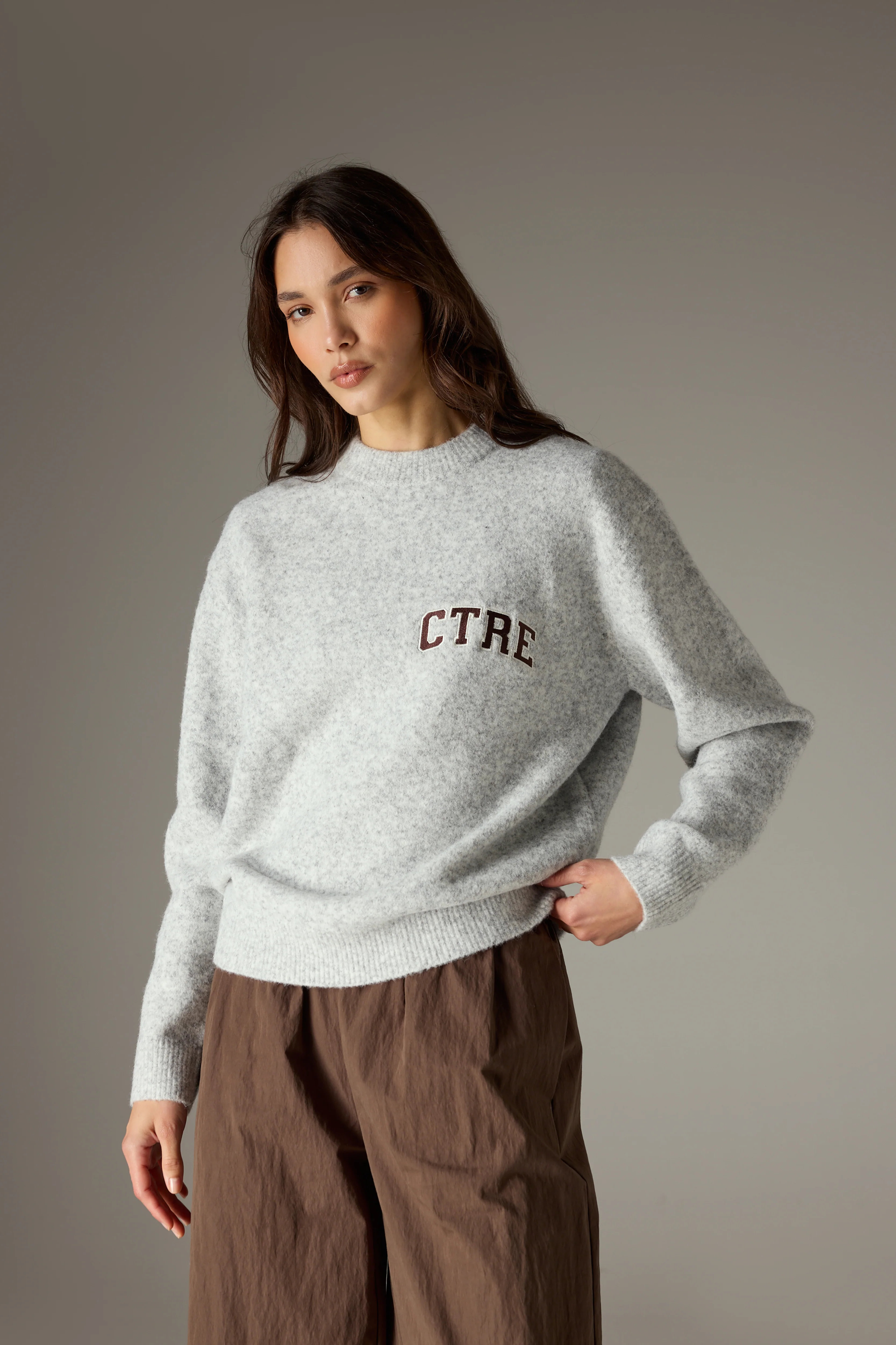 CTRE EMBROIDERED KNIT CREW - GREY MARL - Image 2