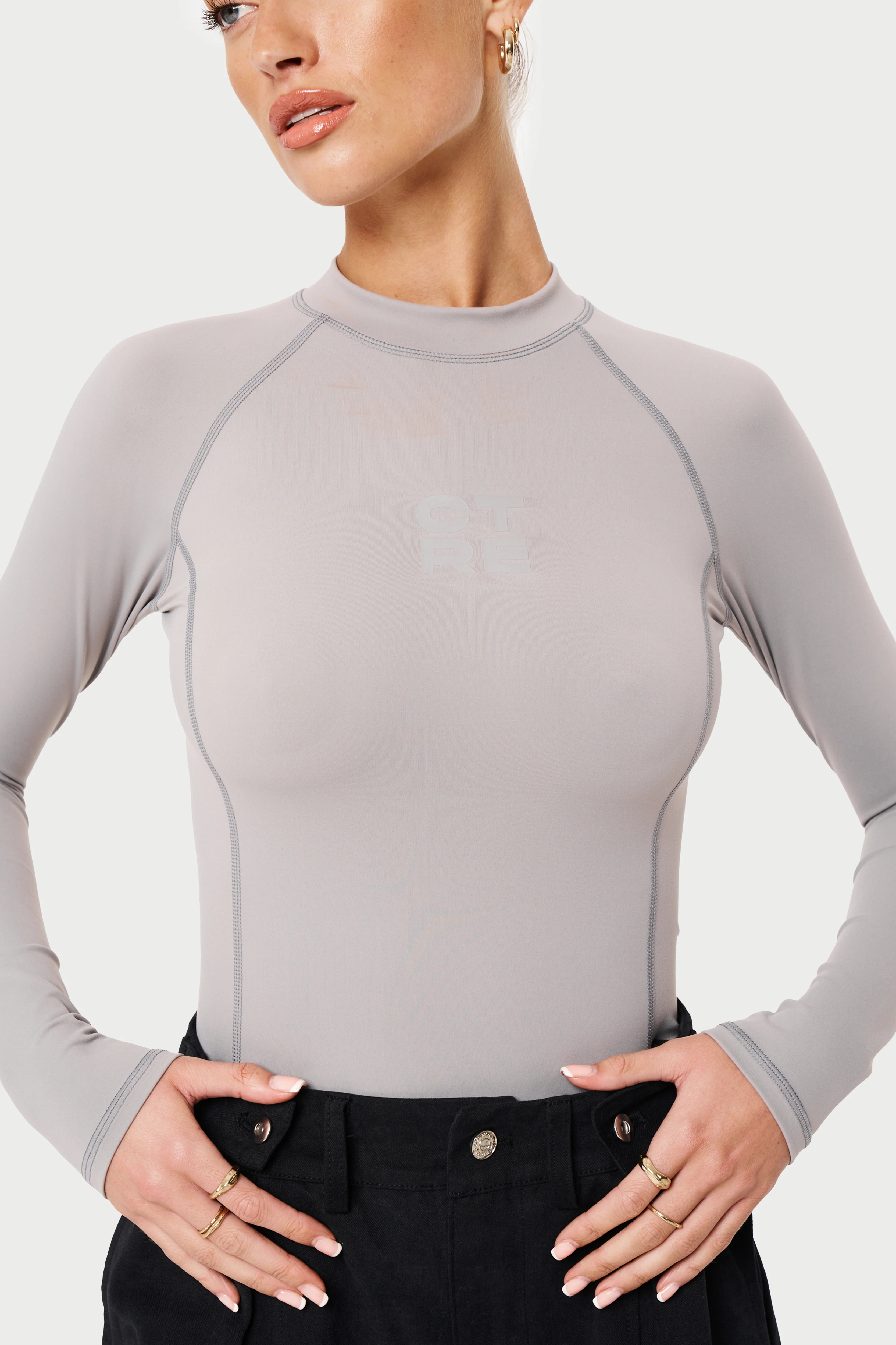 CTRE LONG SLEEVE MOCK NECK TOP - GREY - Image 6