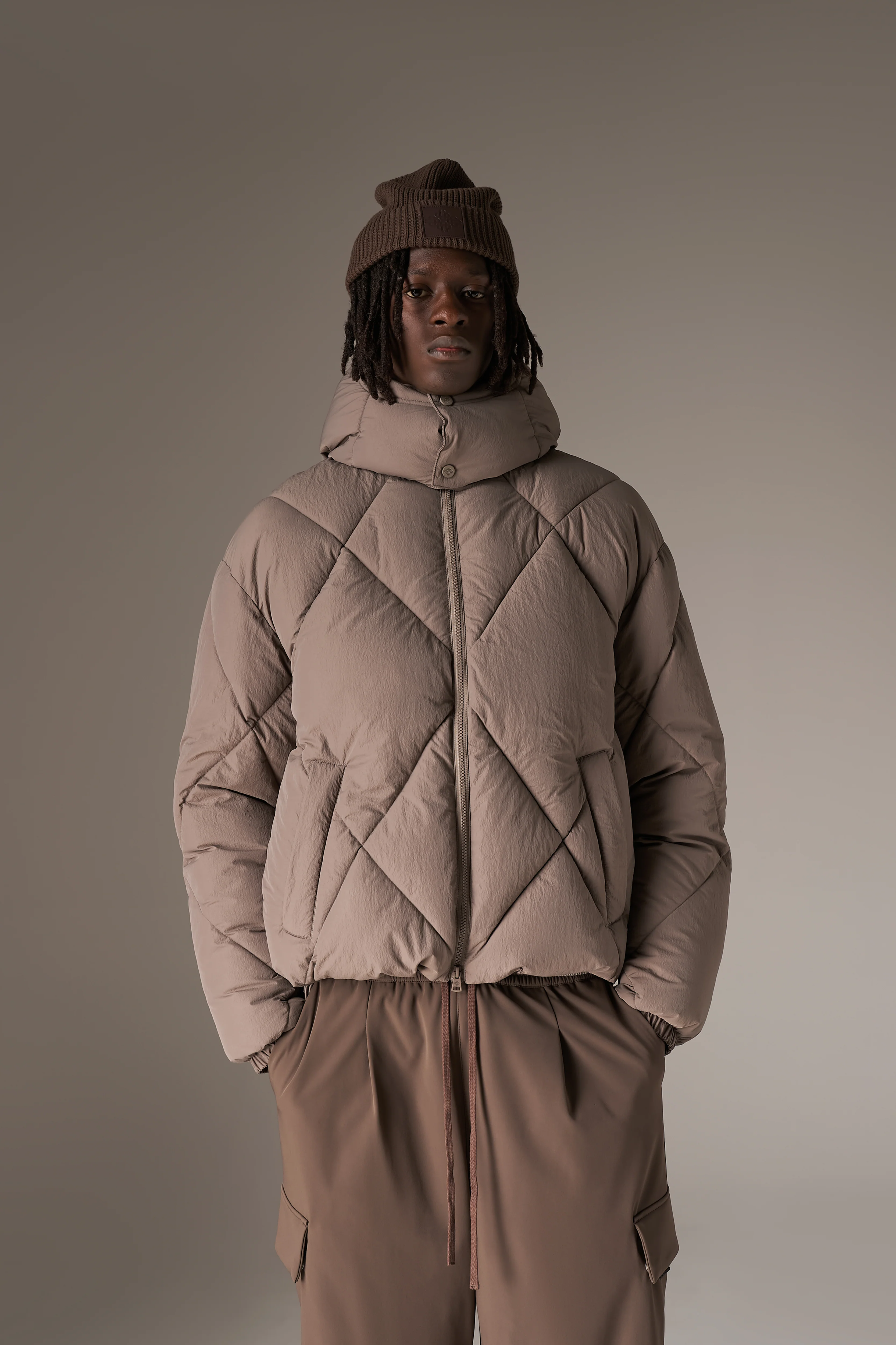 DIAMOND QUILTED PUFFER COAT - CHARCOAL - Image 2