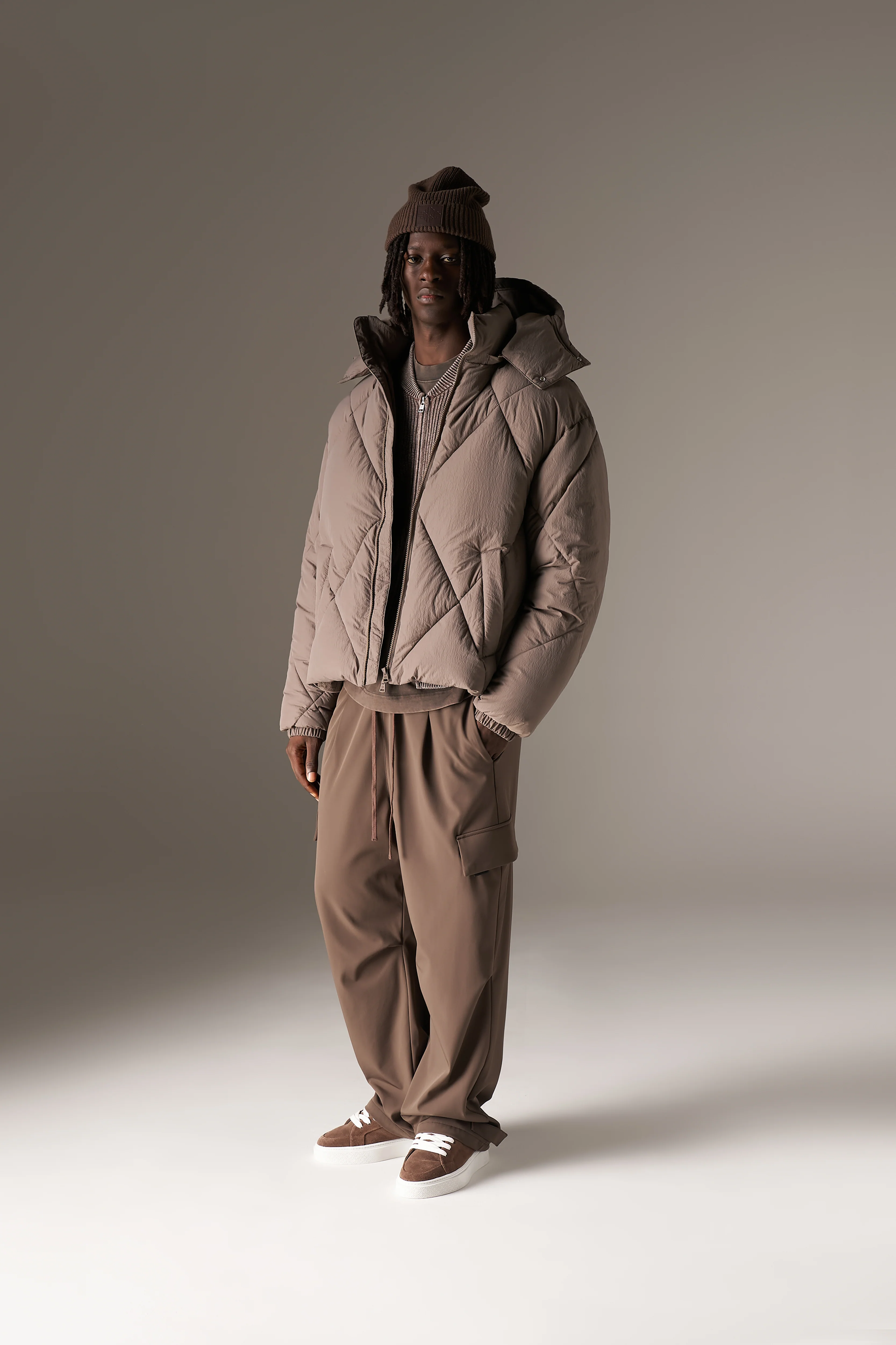 DIAMOND QUILTED PUFFER COAT - CHARCOAL - Image 3