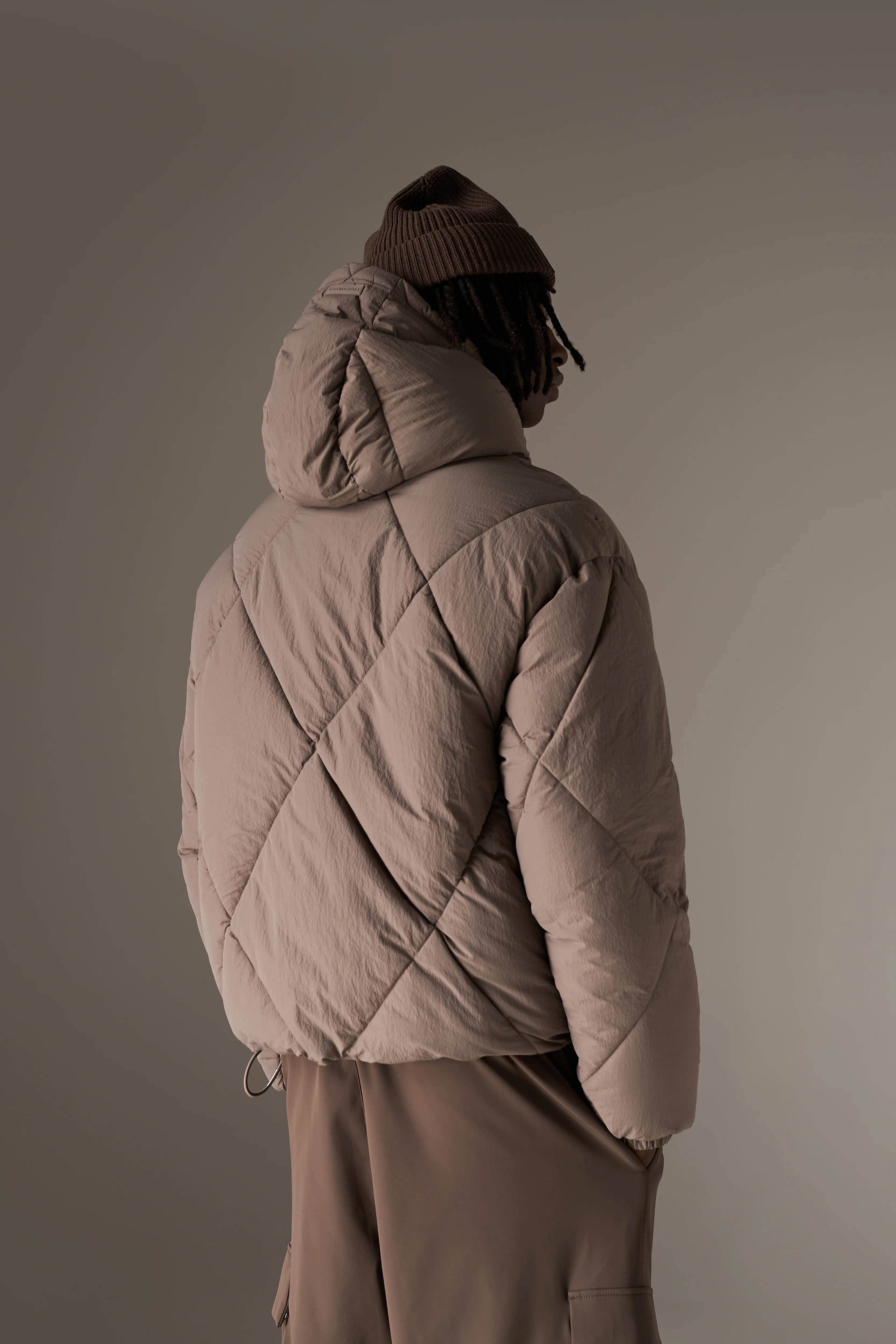 DIAMOND QUILTED PUFFER COAT - CHARCOAL - Image 6