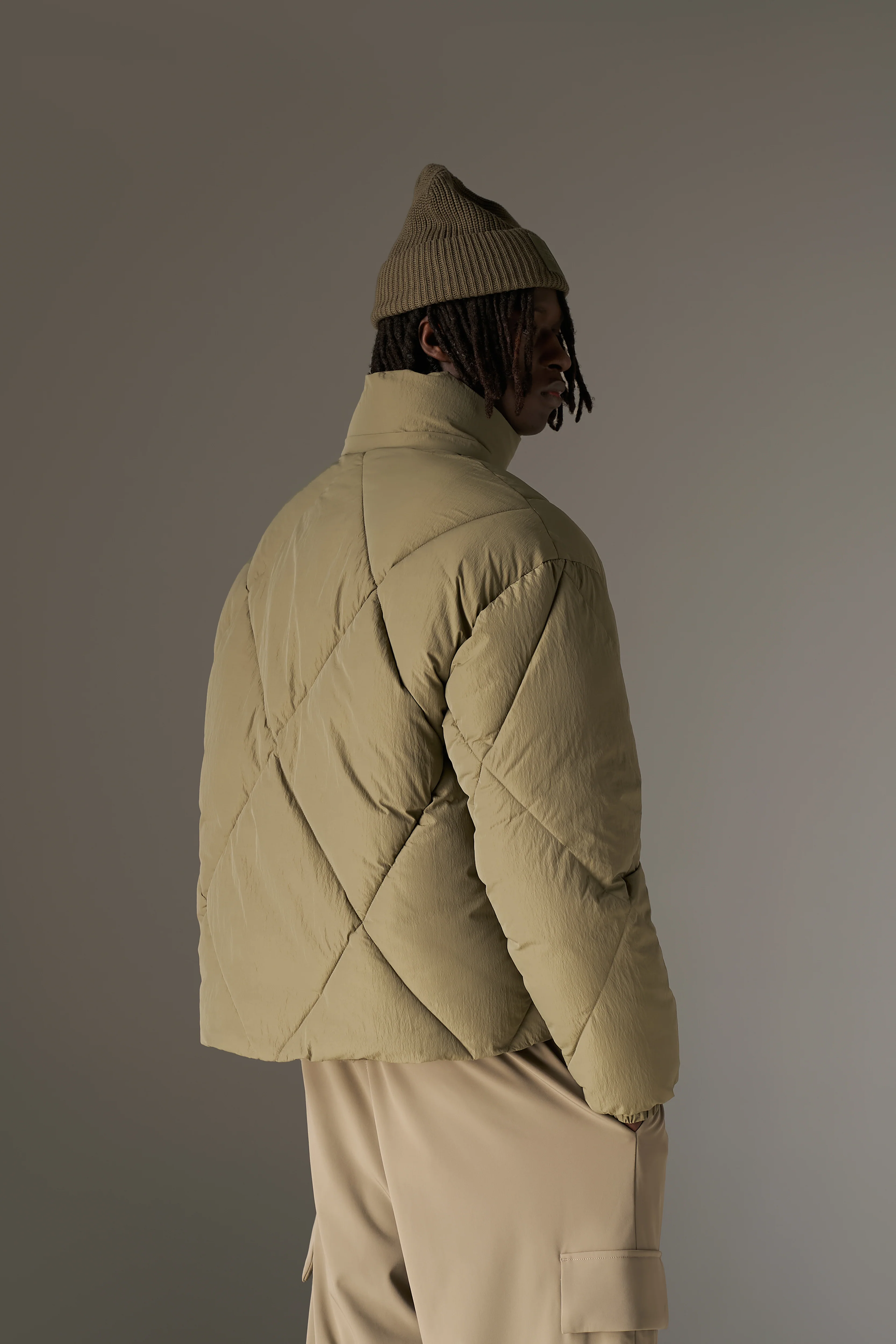 DIAMOND QUILTED PUFFER COAT - KHAKI - Image 5