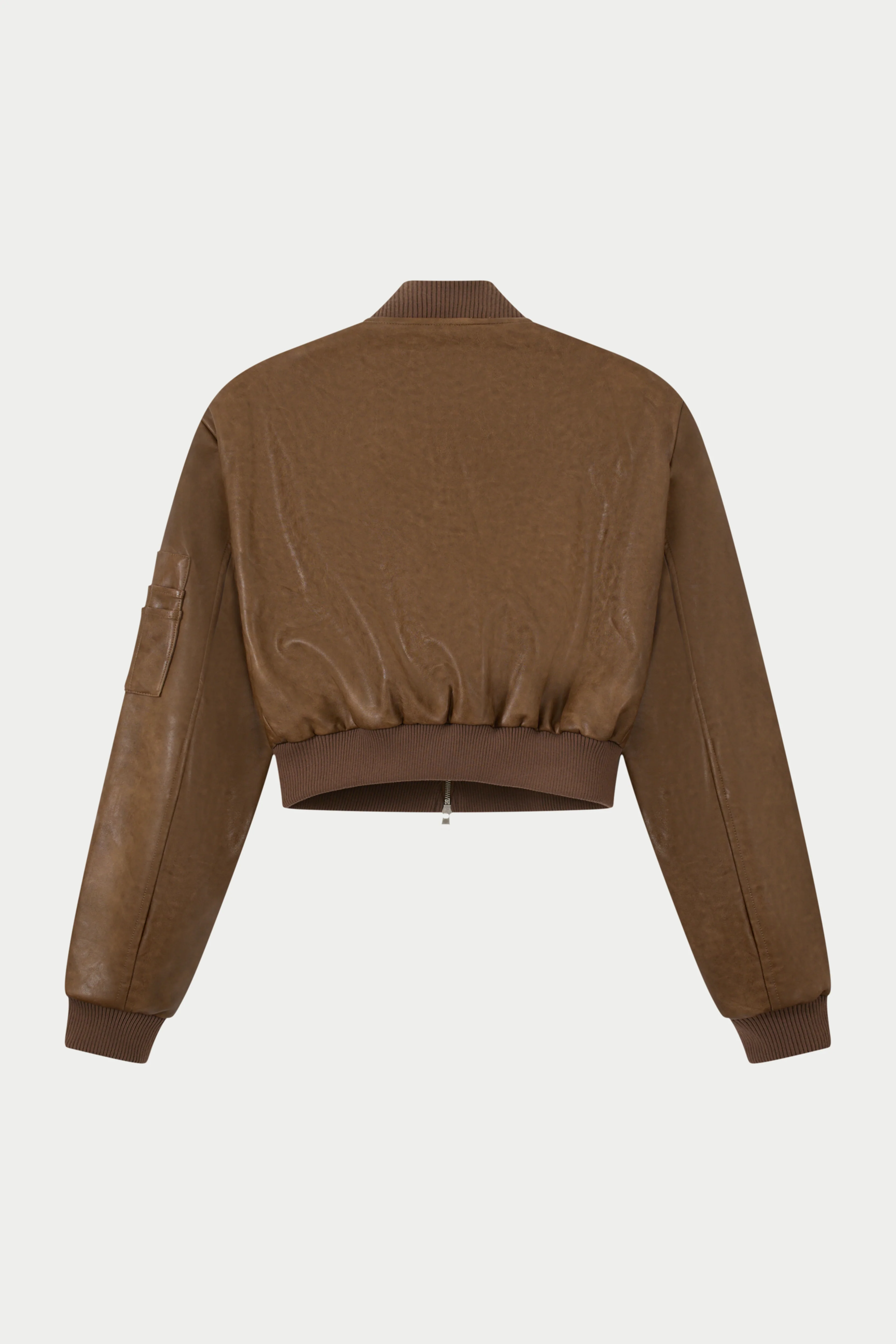 FAUX LEATHER SHOULDER PADDED BOMBER JACKET - WASHED BROWN - Image 8
