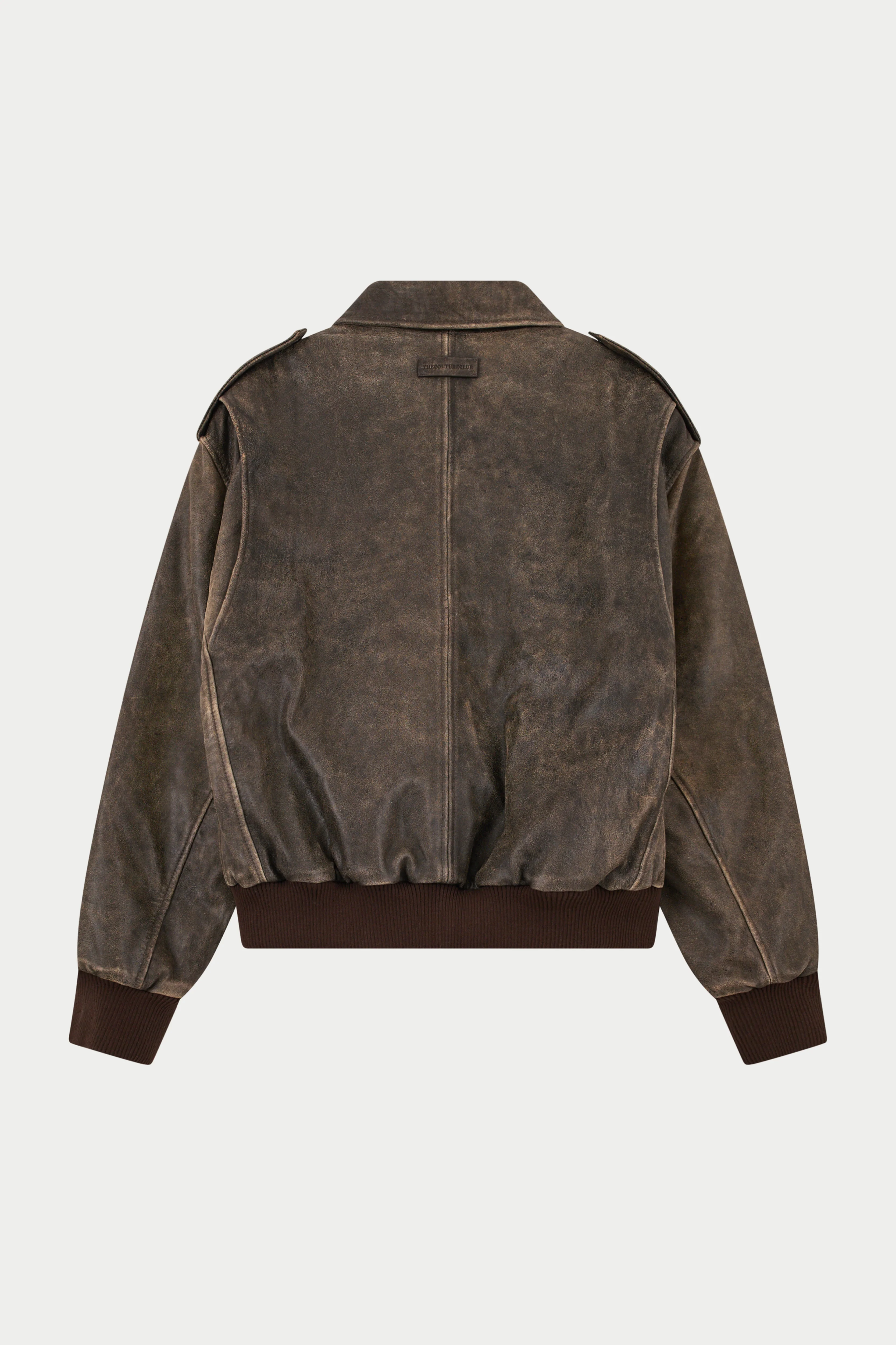 DISTRESSED LEATHER BOMBER JACKET - BROWN - Image 11