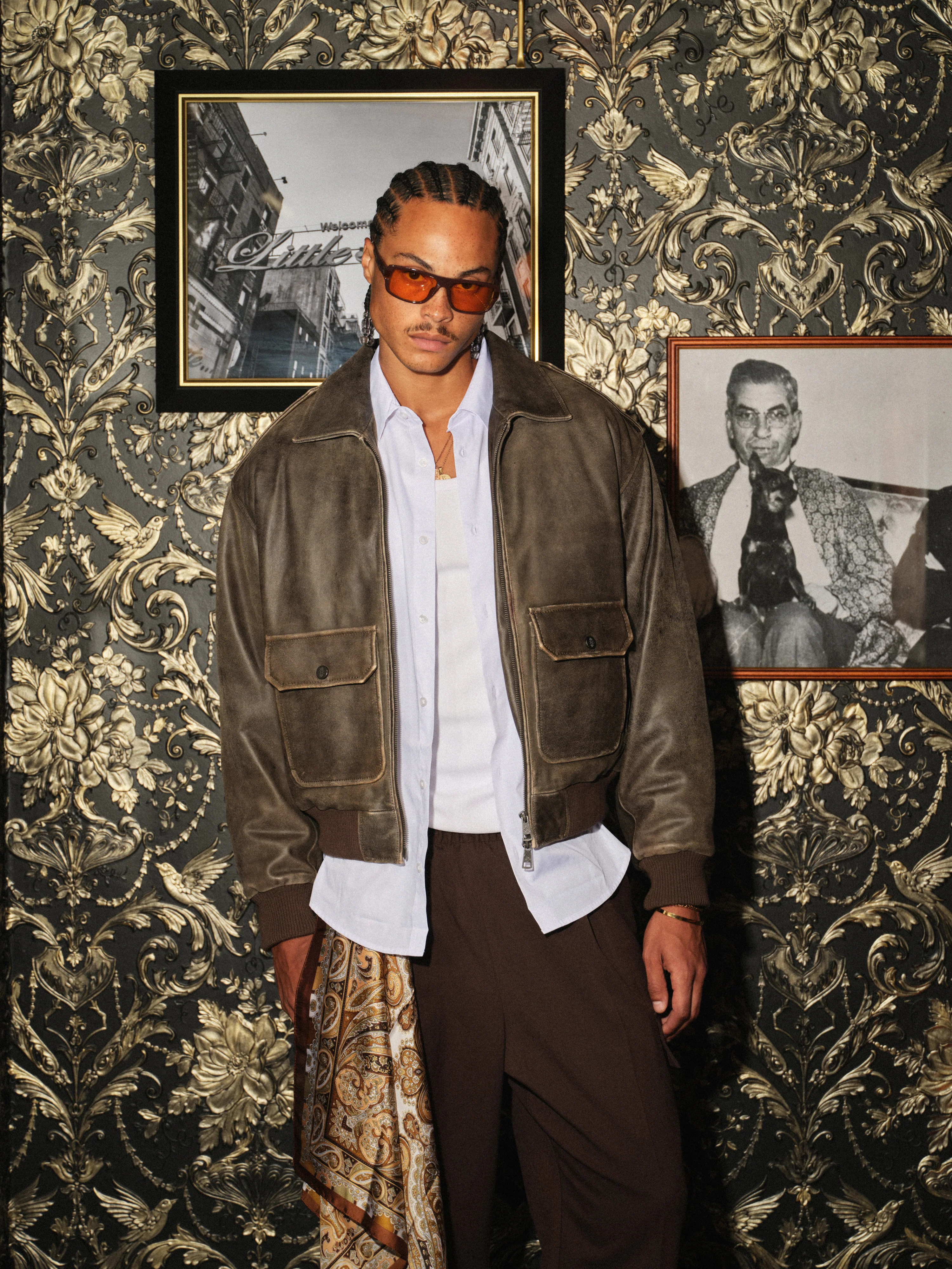 DISTRESSED LEATHER BOMBER JACKET - BROWN - Image 4