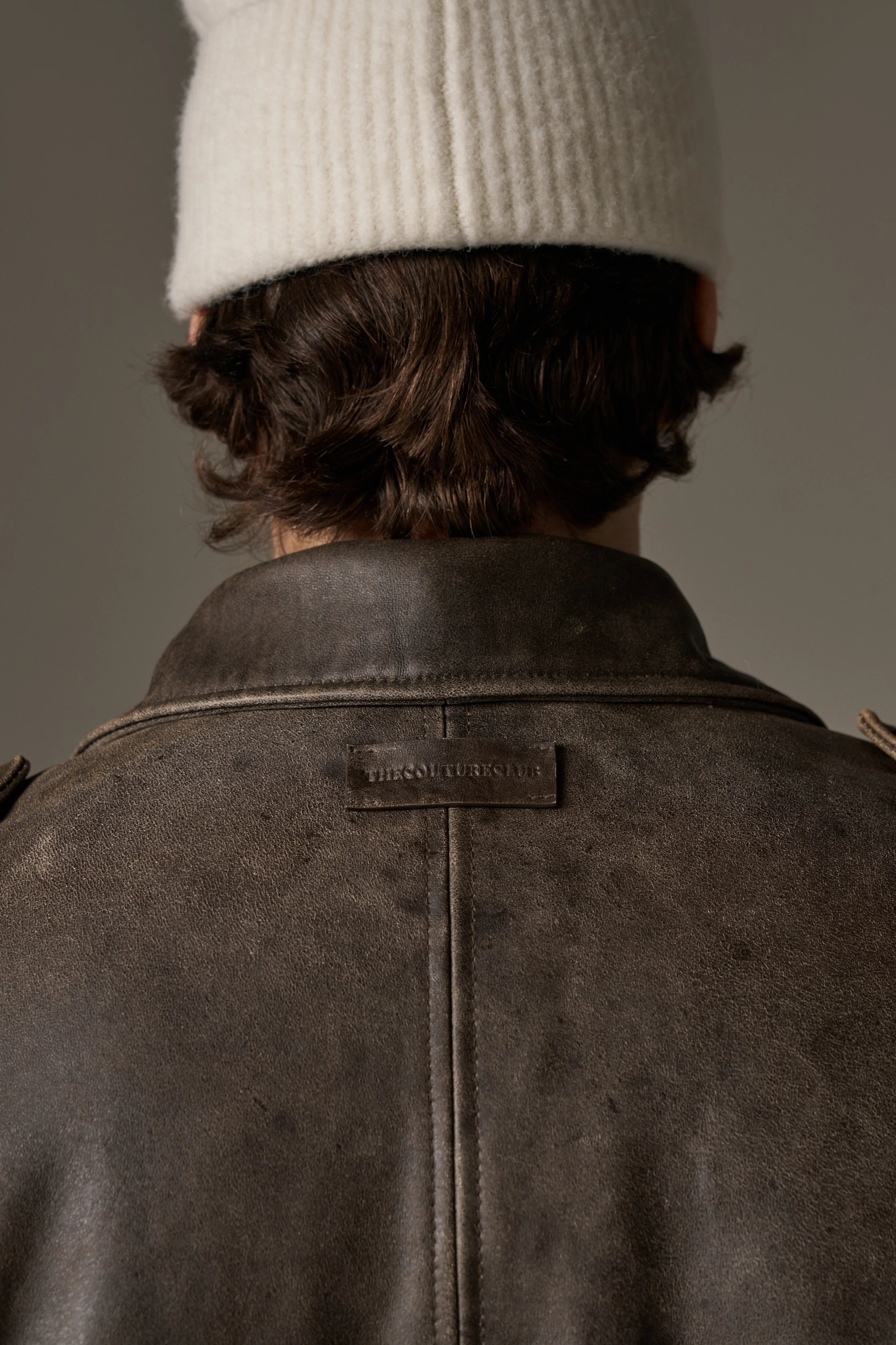 DISTRESSED LEATHER BOMBER JACKET - BROWN - Image 6