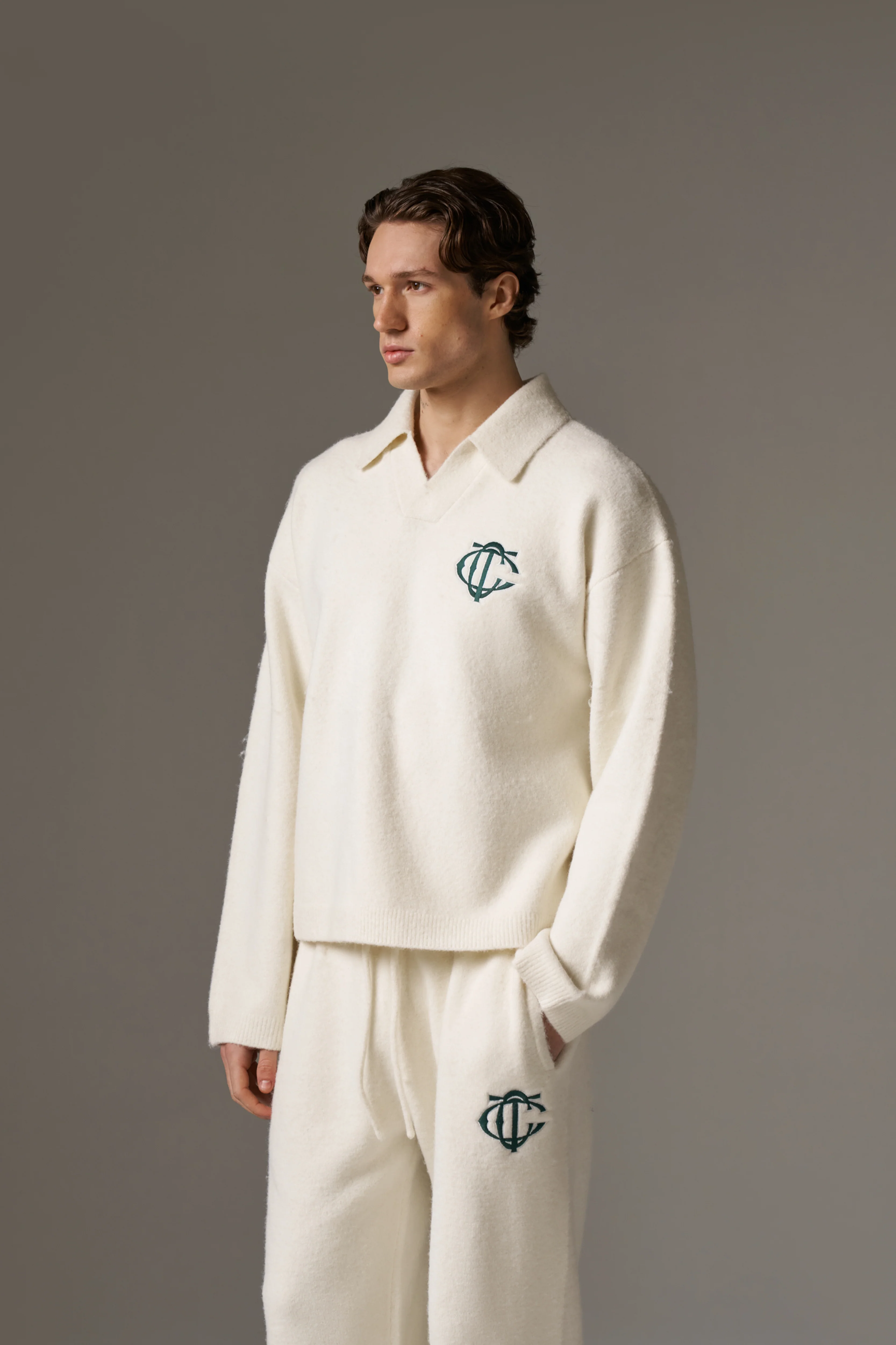 MONOGRAM KNITTED POLO TOP - OFF WHITE - Image 5