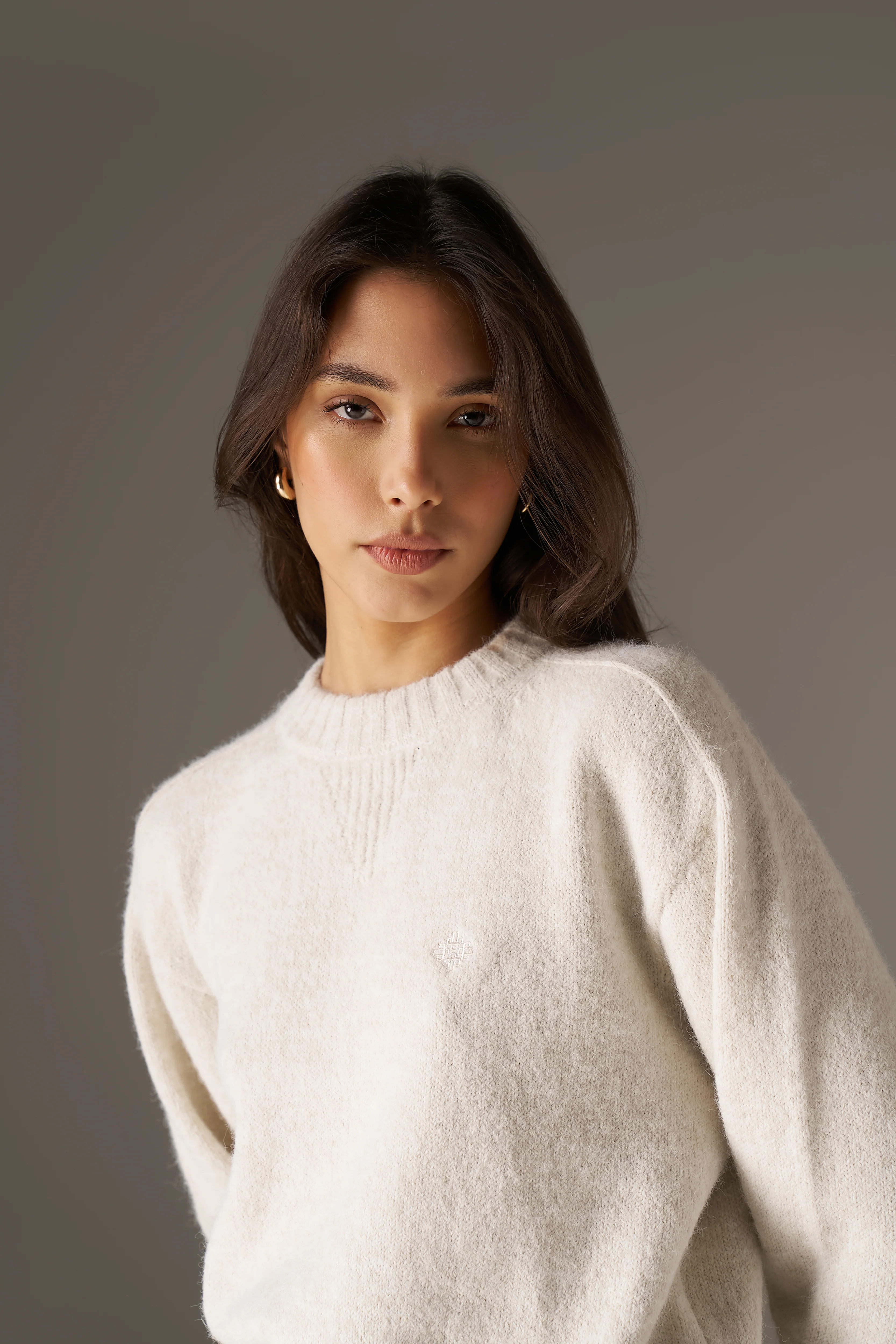 EMBLEM EMBROIDERED KNITTED CREW - OAT - Image 4
