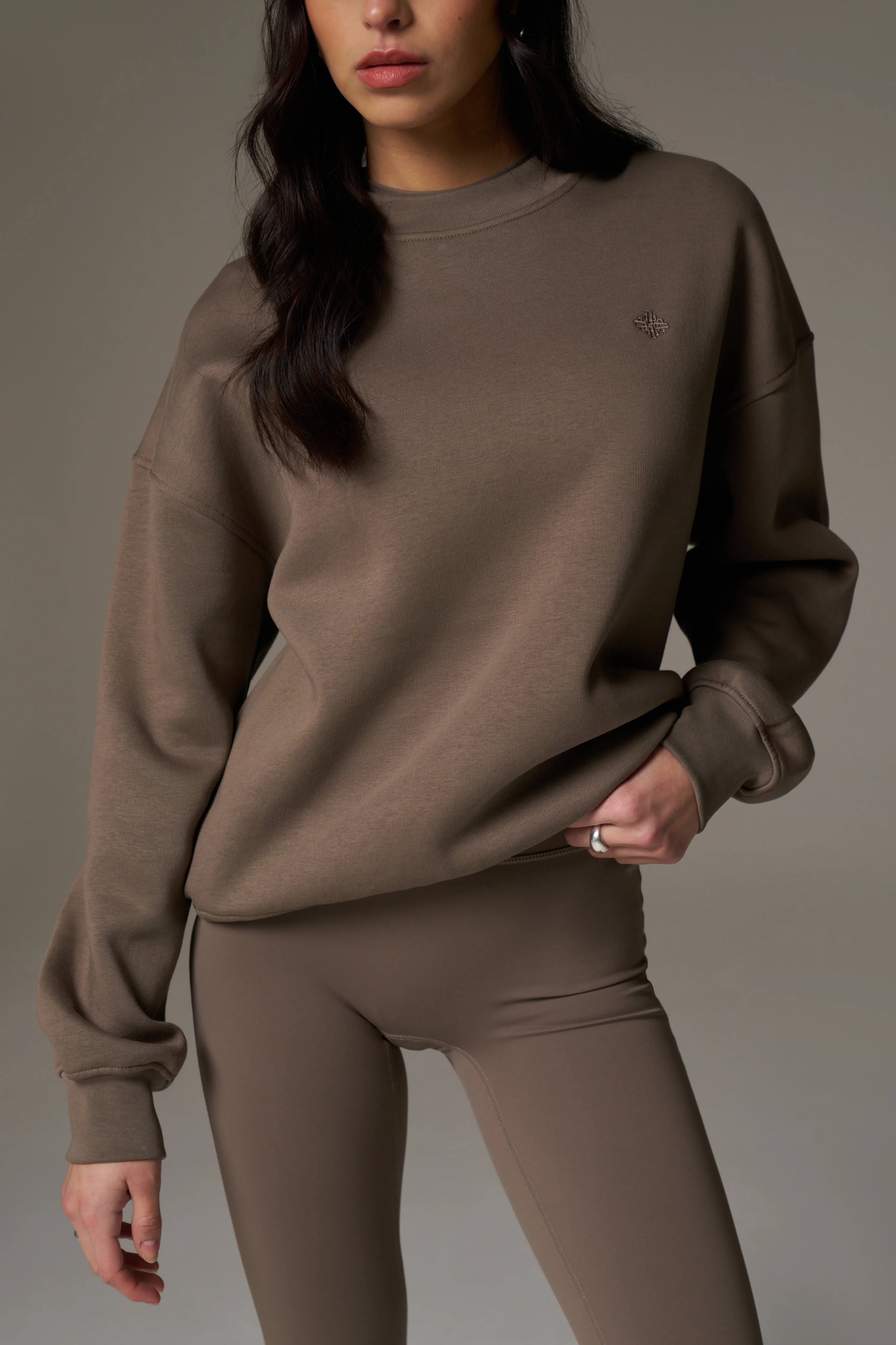EMBLEM EMBROIDERED SWEATSHIRT - COCOA - Image 4