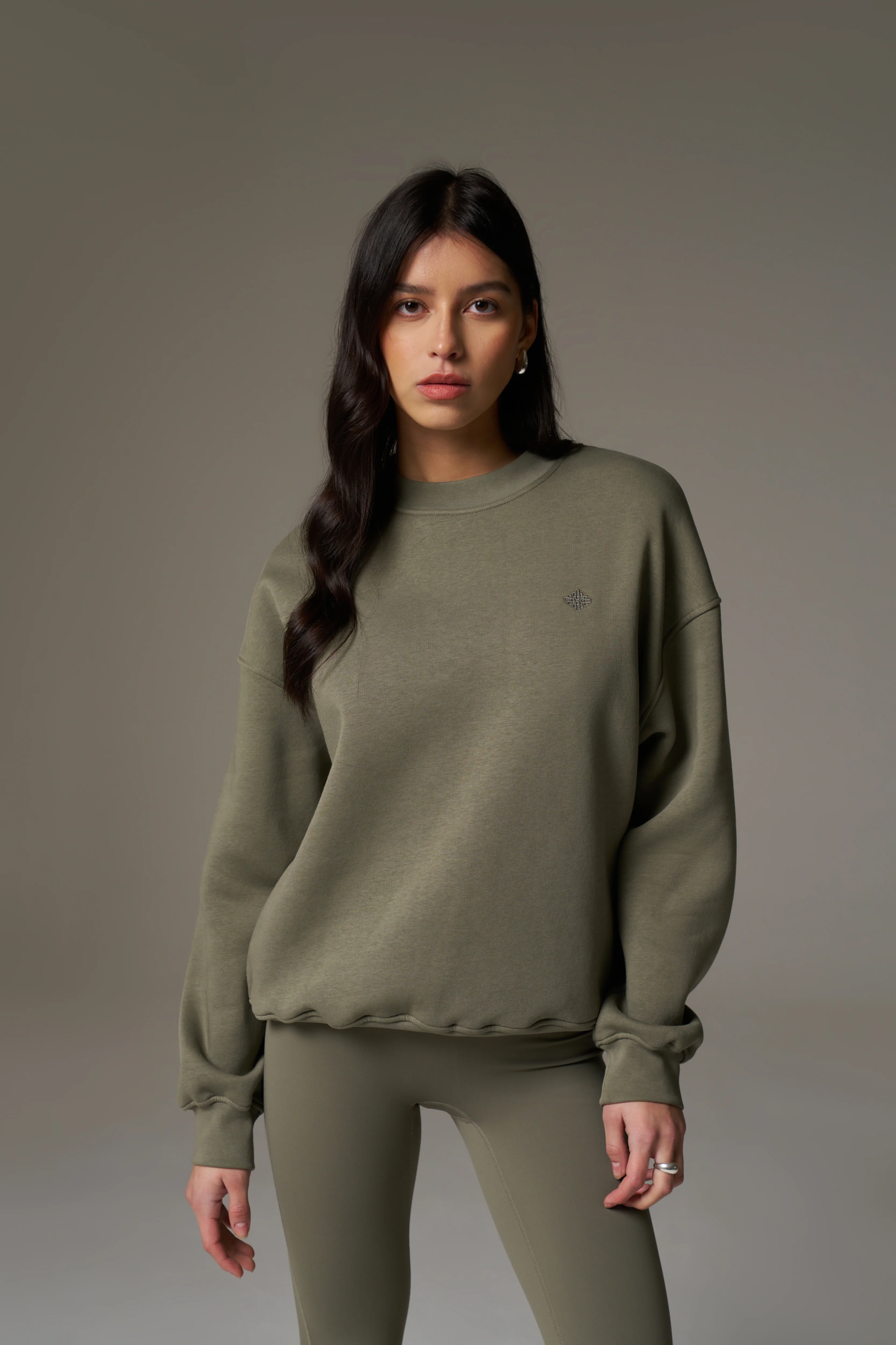 EMBLEM EMBROIDERED SWEATSHIRT - KHAKI - Image 2