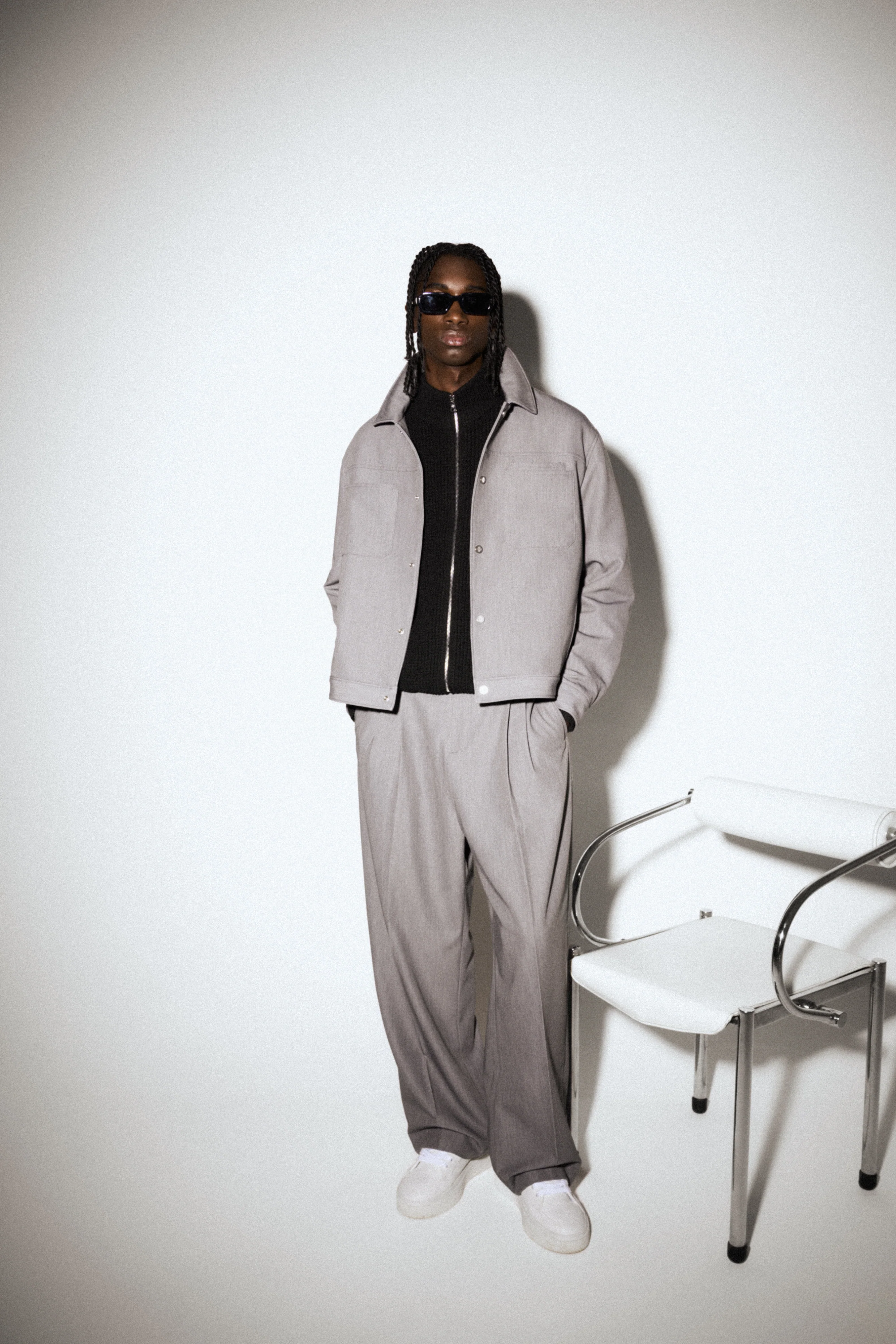 PATCH POCKET TAILORED JACKET - GREY - Image 3