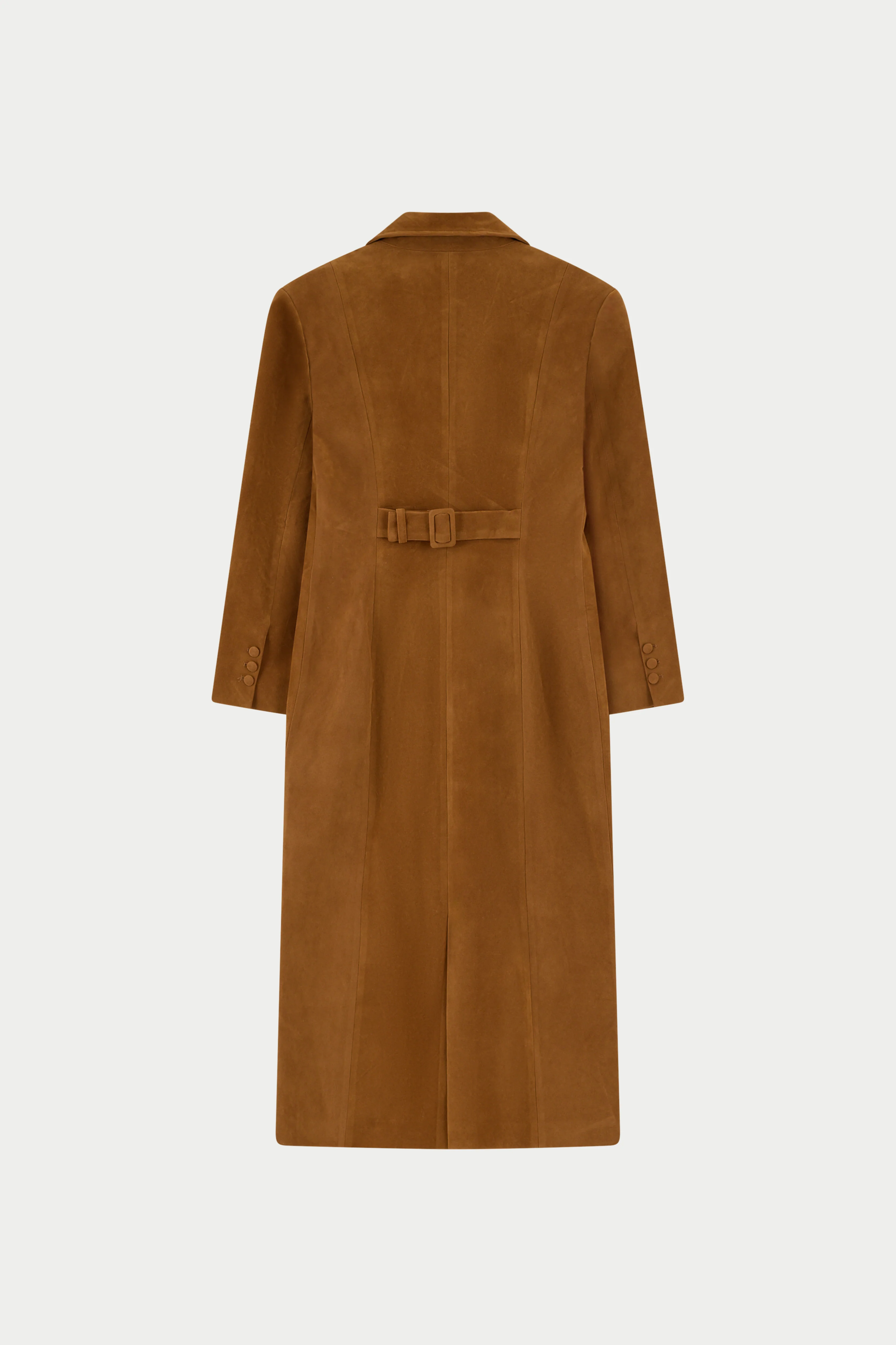 FAUX SUEDE CINCHED WAIST TAILORED COAT - BROWN - Image 6